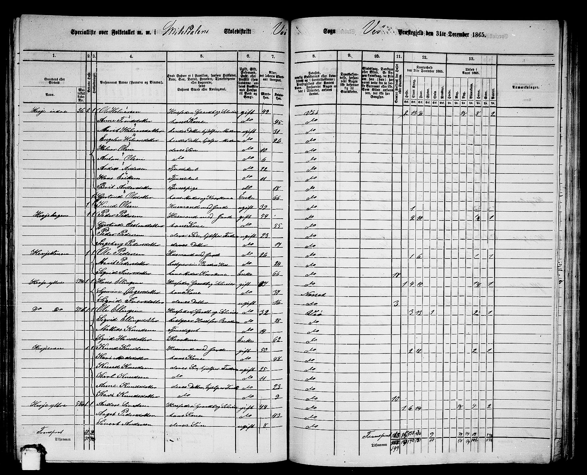 RA, 1865 census for Veøy, 1865, p. 43