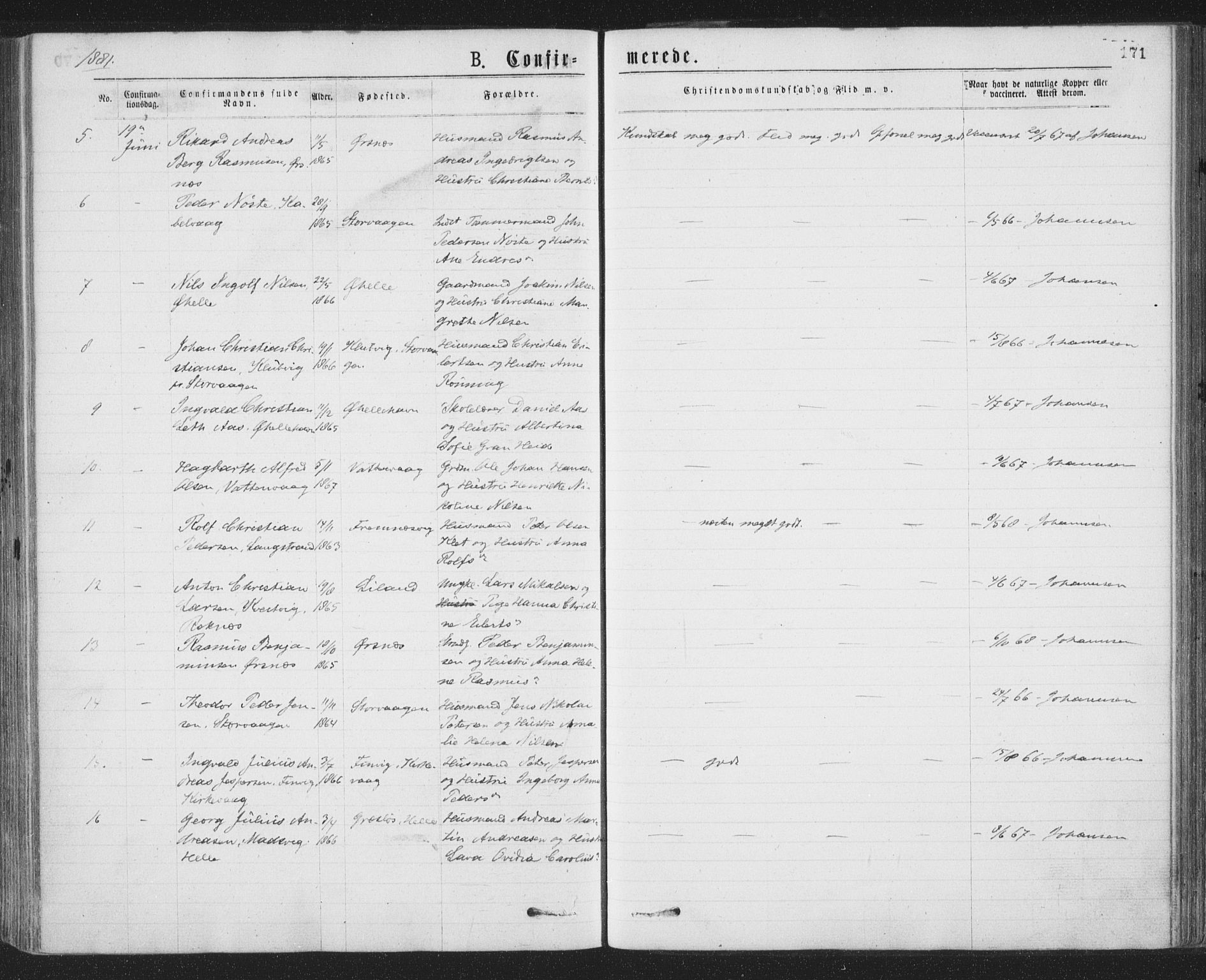 Ministerialprotokoller, klokkerbøker og fødselsregistre - Nordland, SAT/A-1459/874/L1058: Parish register (official) no. 874A02, 1878-1883, p. 171