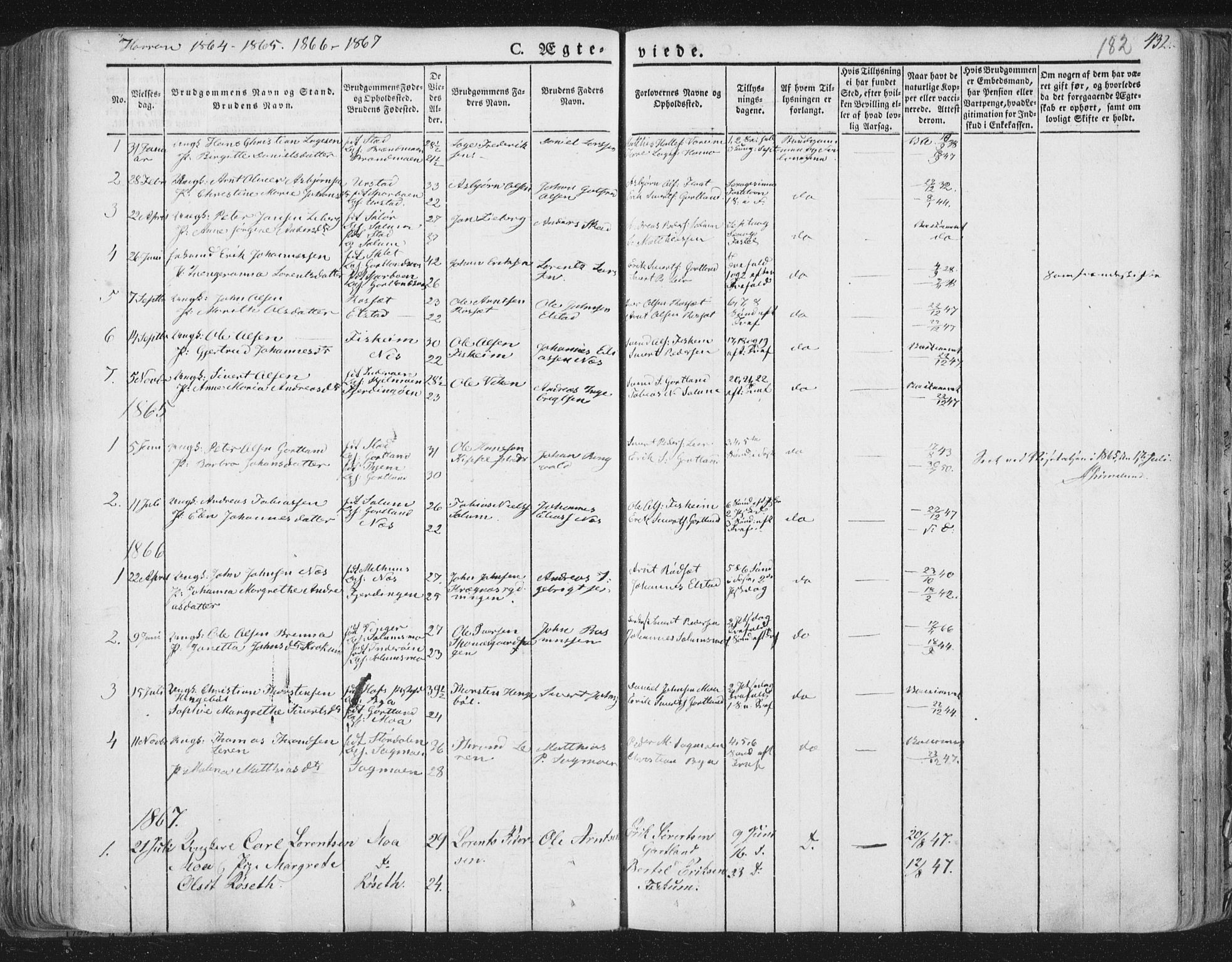 Ministerialprotokoller, klokkerbøker og fødselsregistre - Nord-Trøndelag, AV/SAT-A-1458/758/L0513: Parish register (official) no. 758A02 /3, 1839-1868, p. 182