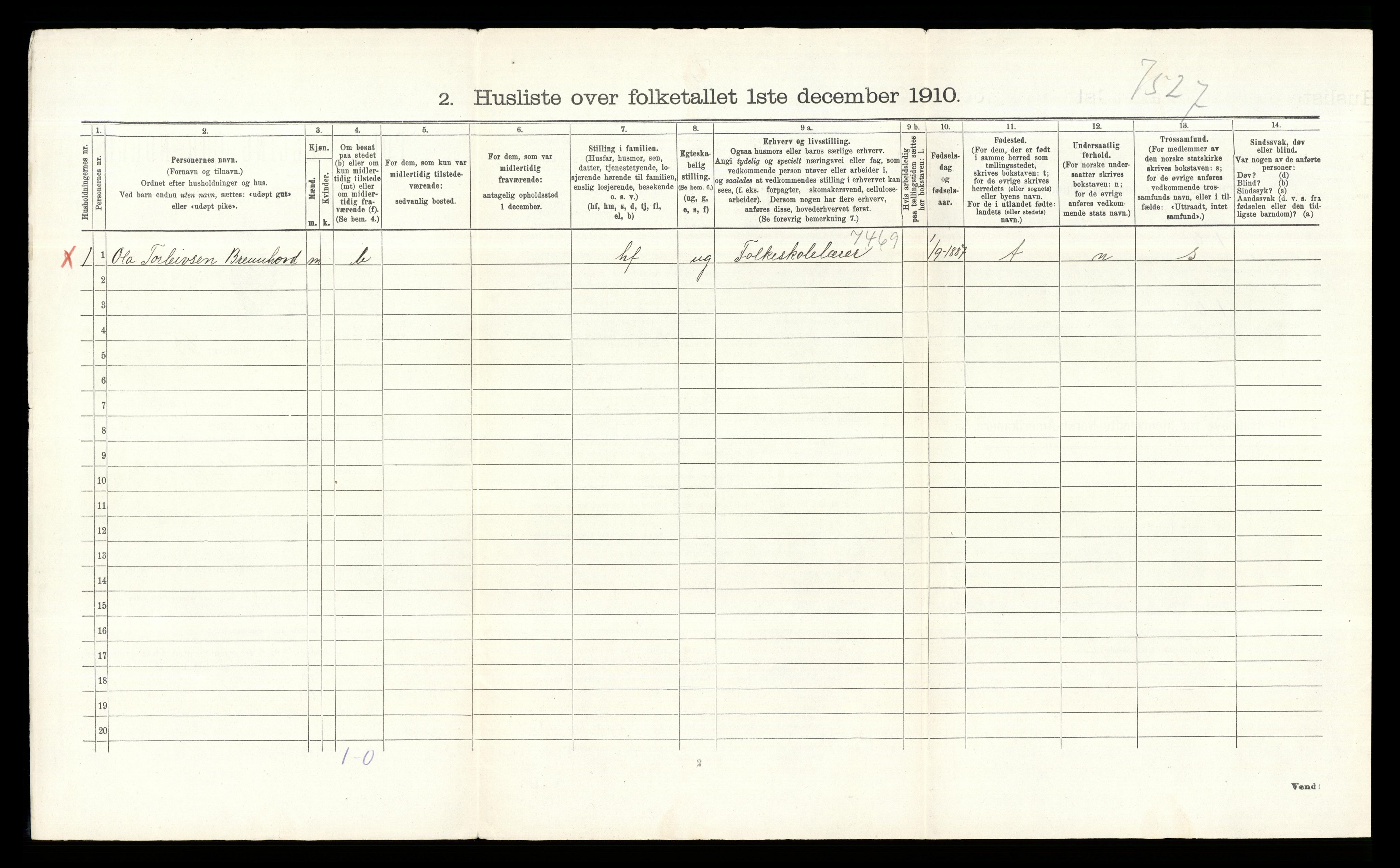 RA, 1910 census for Gol, 1910, p. 485