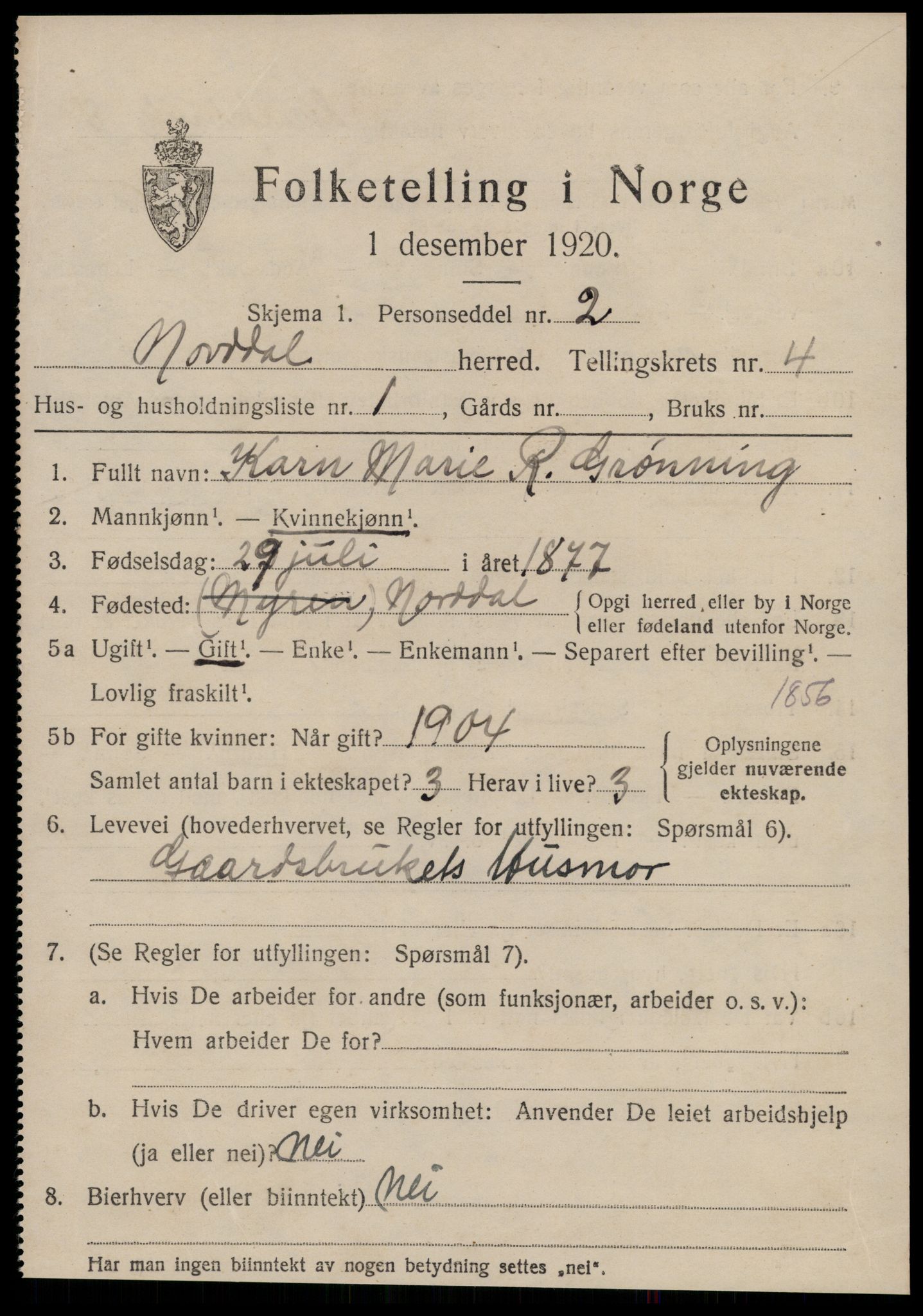 SAT, 1920 census for Norddal, 1920, p. 2499