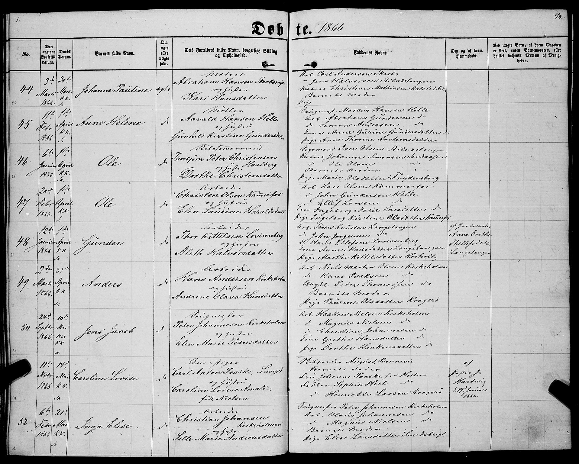 Sannidal kirkebøker, AV/SAKO-A-296/F/Fa/L0011: Parish register (official) no. 11, 1863-1873, p. 70