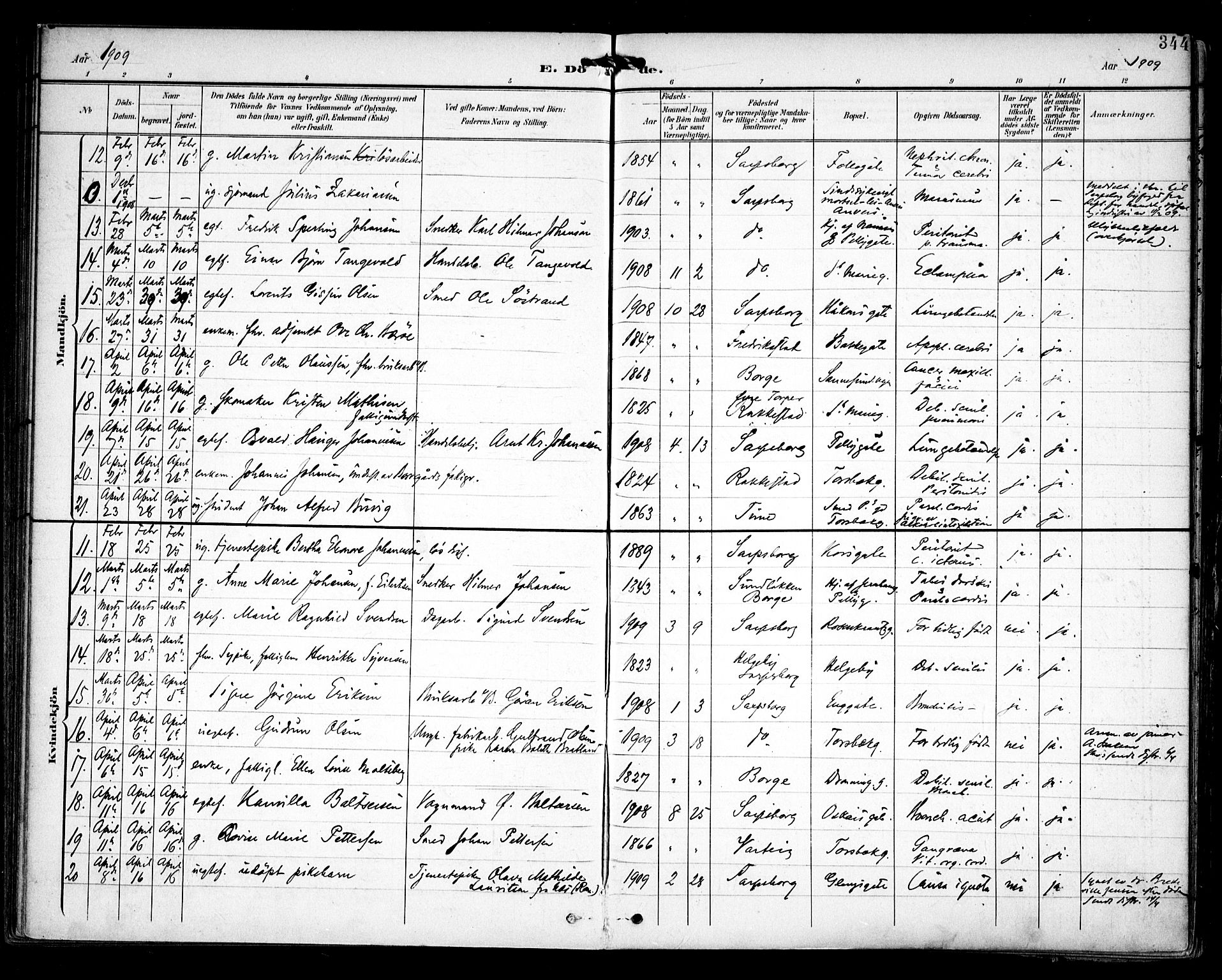 Sarpsborg prestekontor Kirkebøker, AV/SAO-A-2006/F/Fa/L0006: Parish register (official) no. 6, 1900-1909, p. 344