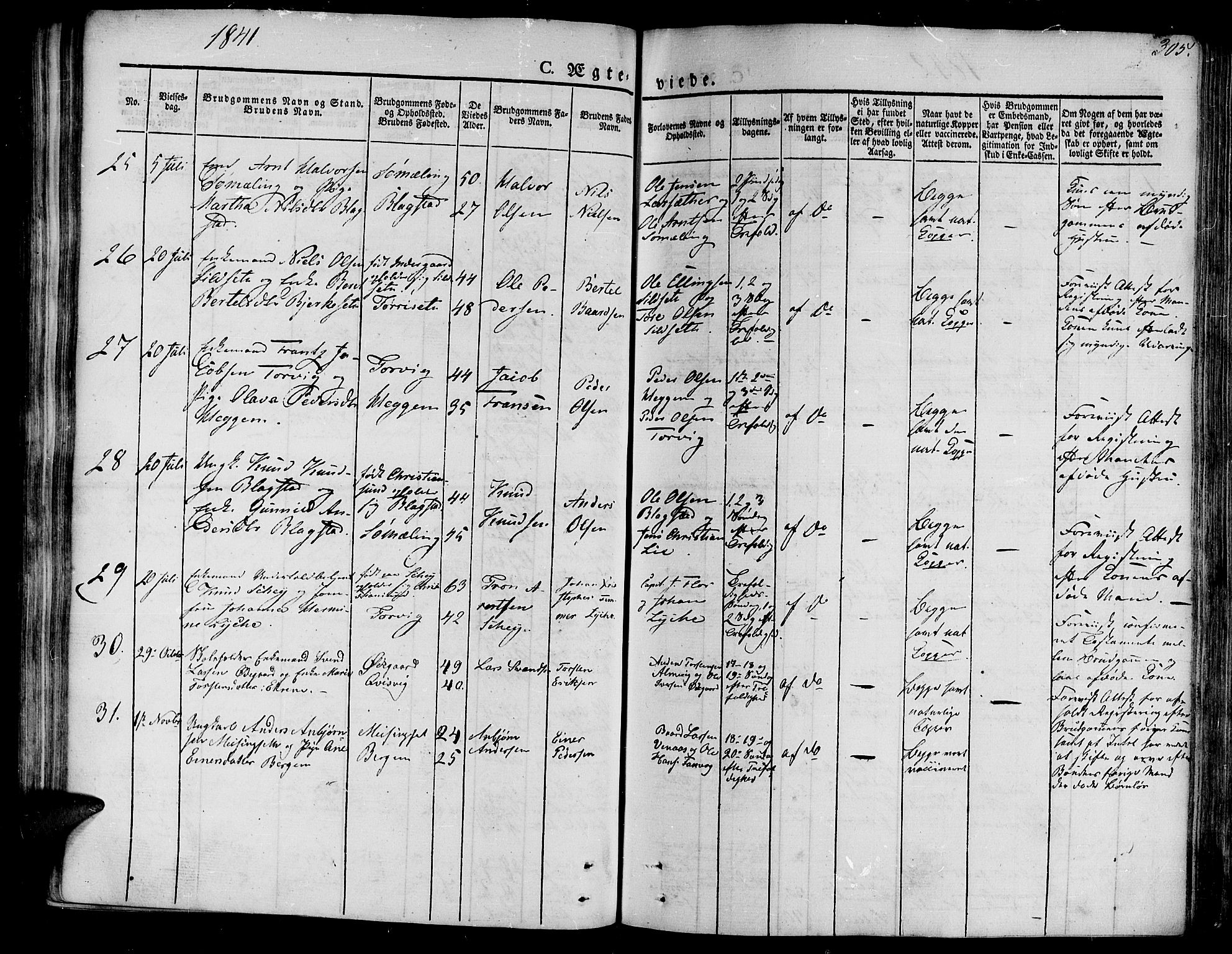 Ministerialprotokoller, klokkerbøker og fødselsregistre - Møre og Romsdal, SAT/A-1454/586/L0983: Parish register (official) no. 586A09, 1829-1843, p. 305