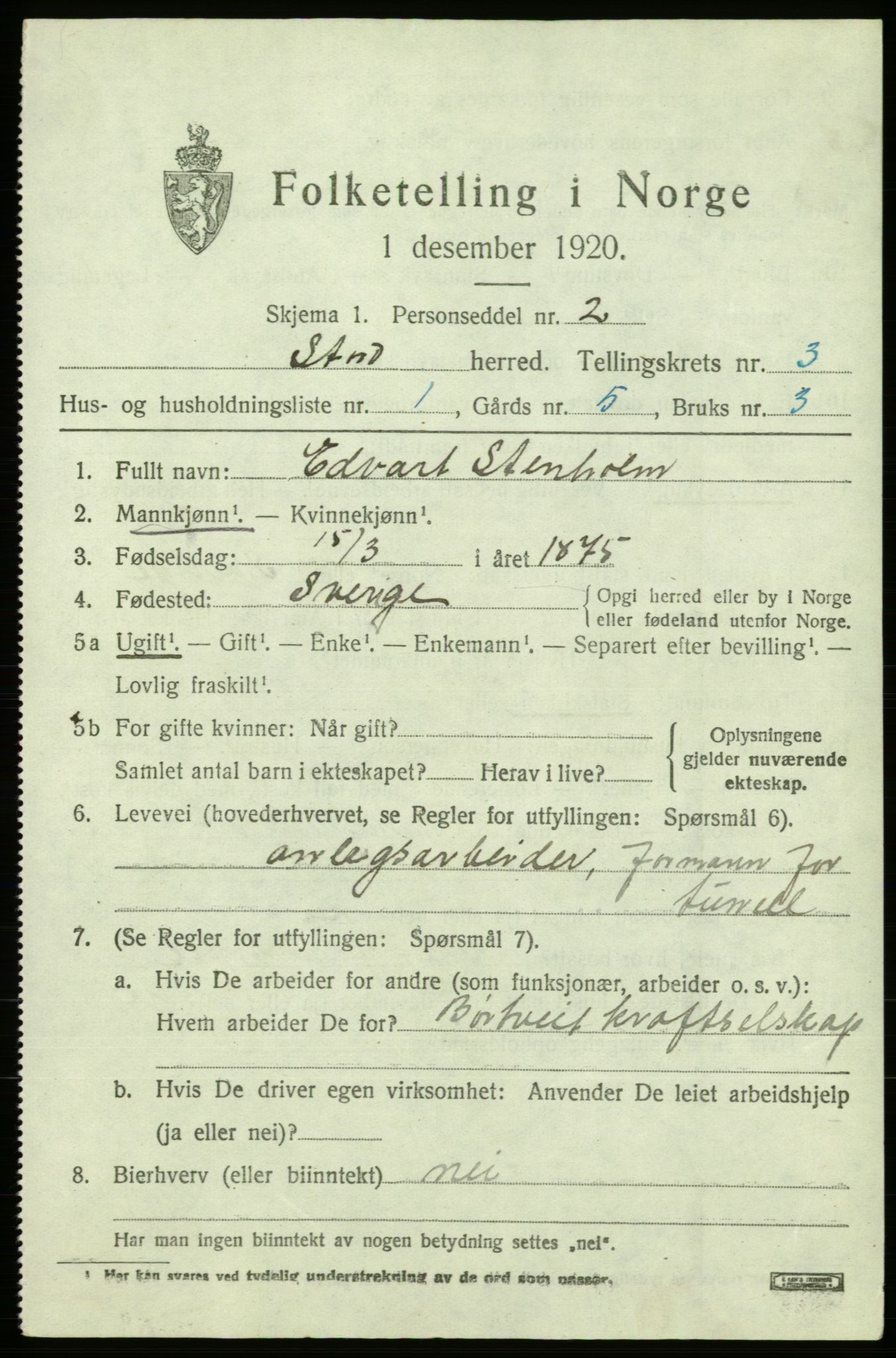 SAB, 1920 census for Stord, 1920, p. 1769