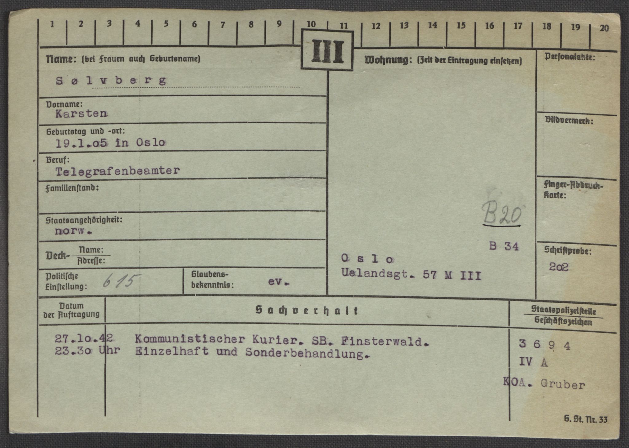 Befehlshaber der Sicherheitspolizei und des SD, RA/RAFA-5969/E/Ea/Eaa/L0009: Register over norske fanger i Møllergata 19: Ru-Sy, 1940-1945, p. 1690