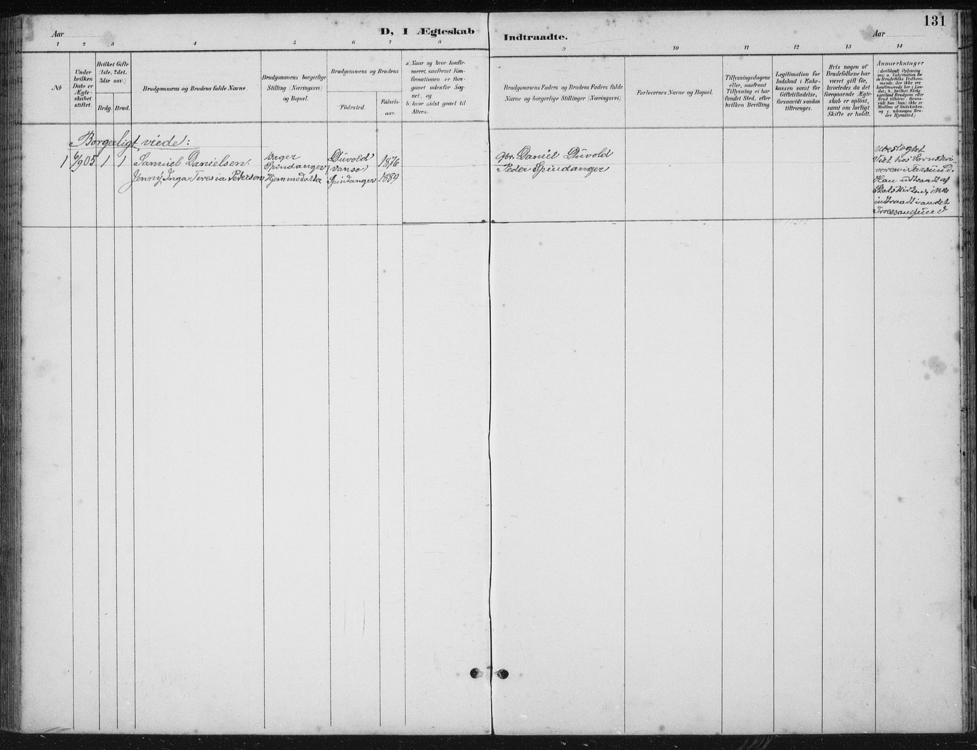 Herad sokneprestkontor, SAK/1111-0018/F/Fb/Fbb/L0004: Parish register (copy) no. B 4, 1890-1935, p. 131