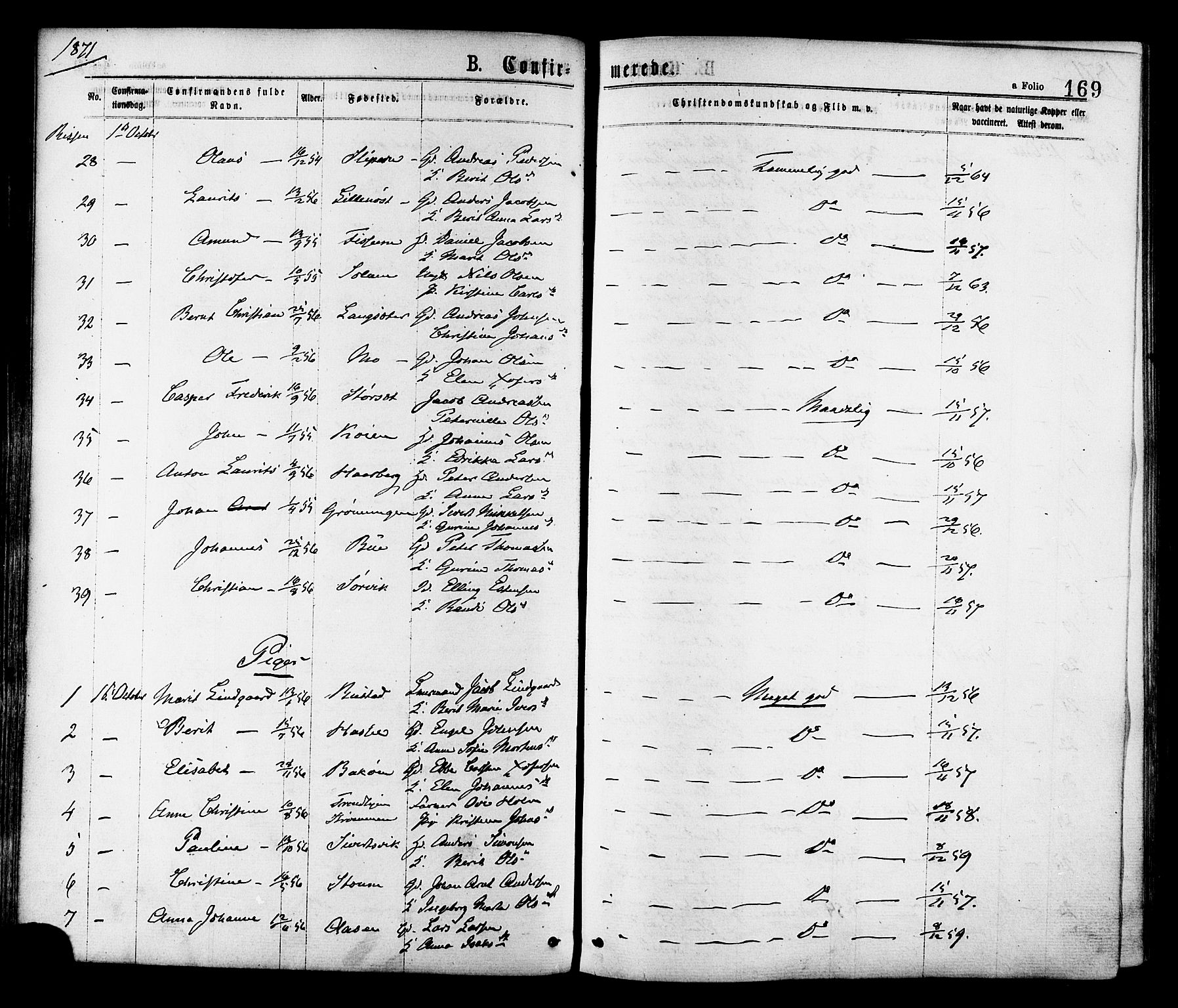 Ministerialprotokoller, klokkerbøker og fødselsregistre - Sør-Trøndelag, AV/SAT-A-1456/646/L0613: Parish register (official) no. 646A11, 1870-1884, p. 169