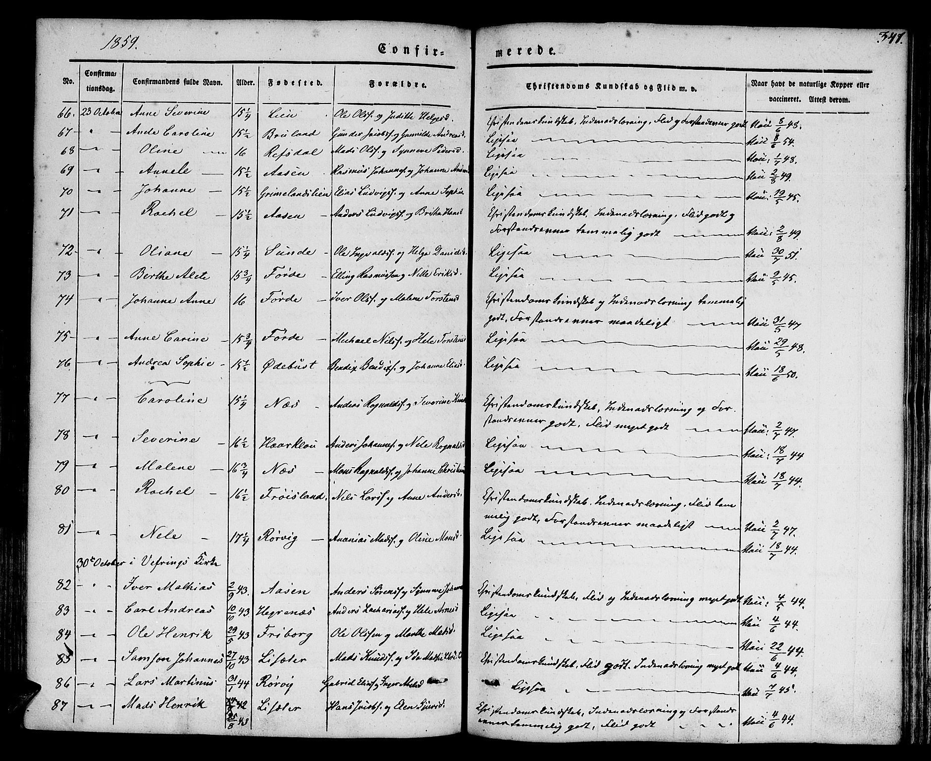 Førde sokneprestembete, AV/SAB-A-79901/H/Haa/Haaa/L0007: Parish register (official) no. A 7, 1843-1860, p. 347