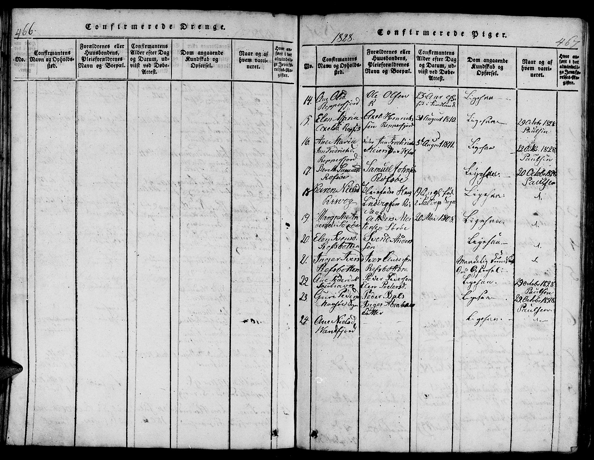 Hammerfest sokneprestkontor, SATØ/S-1347/H/Hb/L0001.klokk: Parish register (copy) no. 1, 1822-1850, p. 466-467