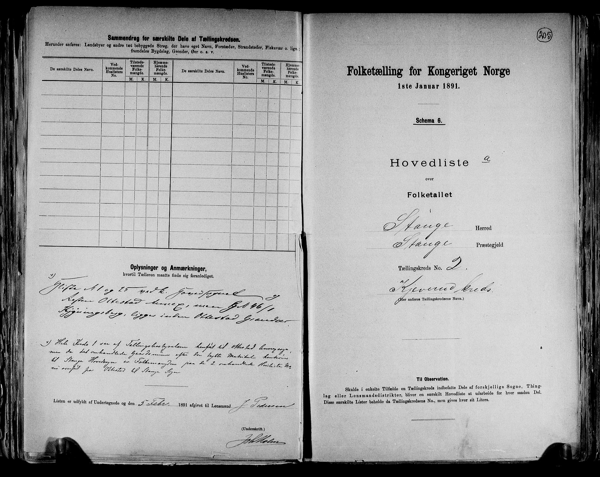 RA, 1891 census for 0417 Stange, 1891, p. 6