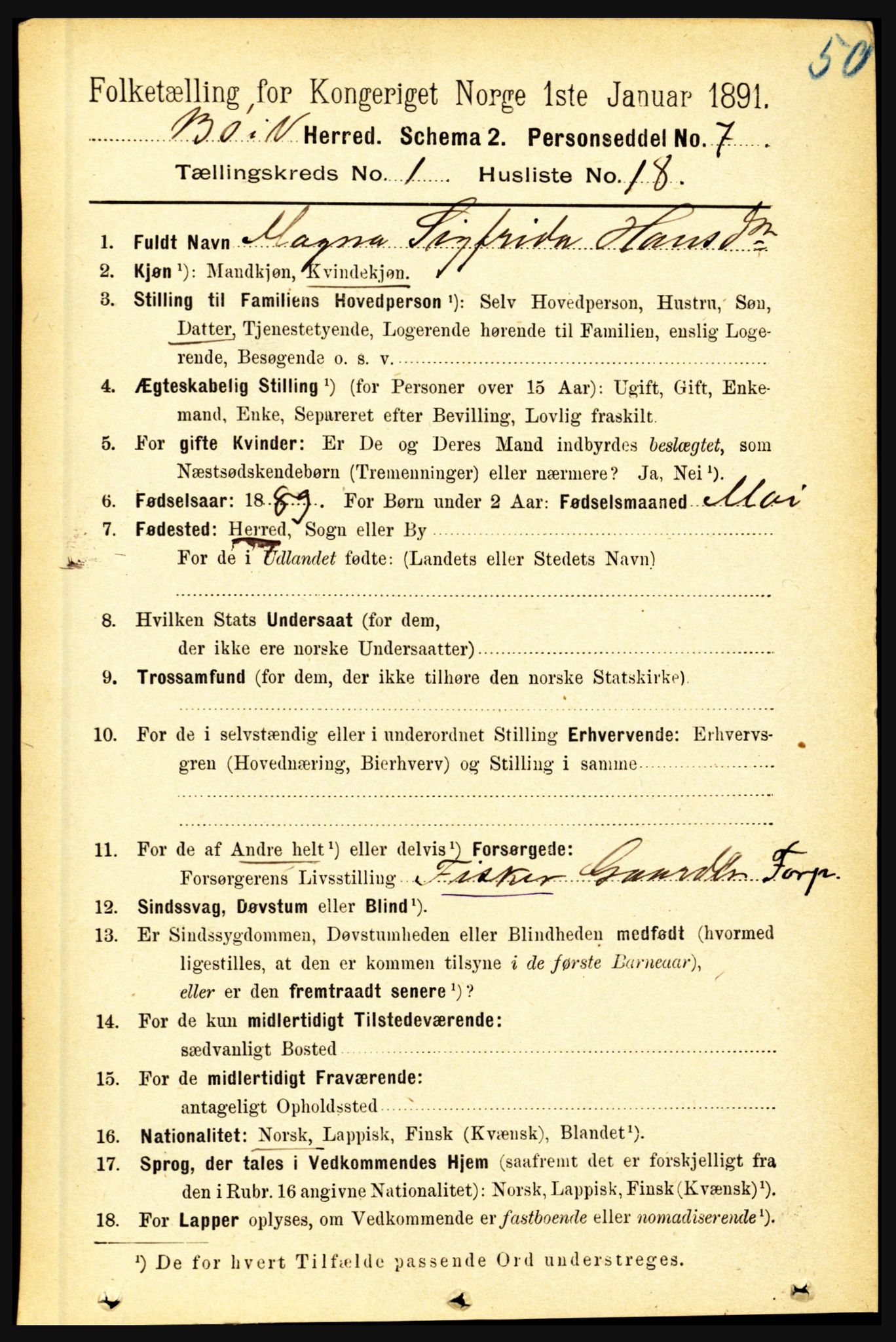 RA, 1891 census for 1867 Bø, 1891, p. 233