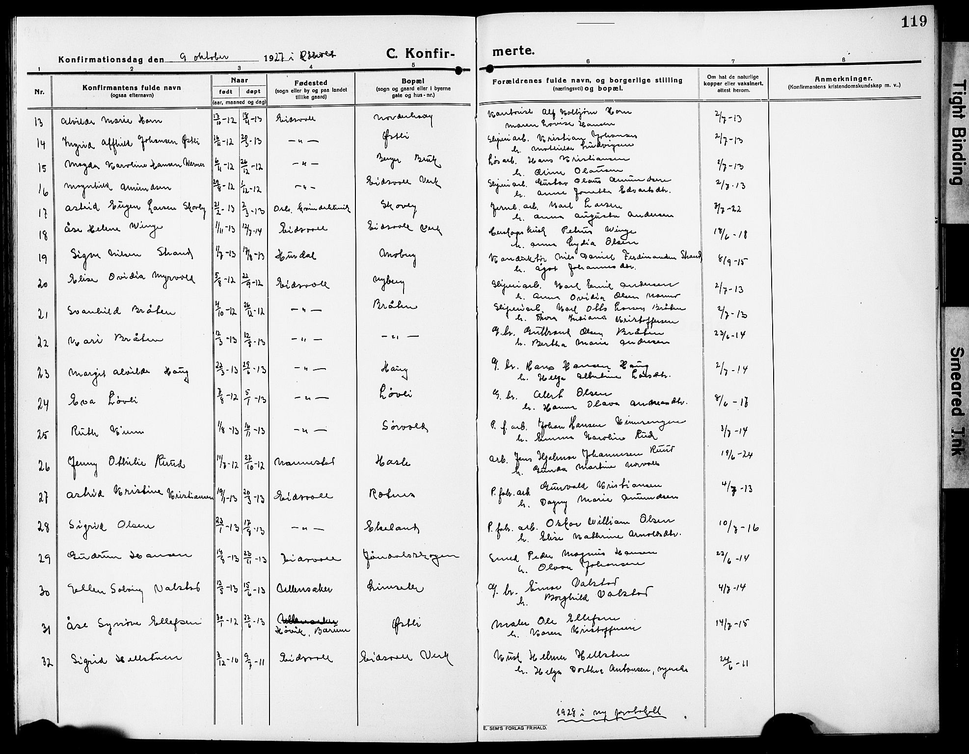 Eidsvoll prestekontor Kirkebøker, AV/SAO-A-10888/G/Ga/L0009: Parish register (copy) no. I 9, 1914-1927, p. 119