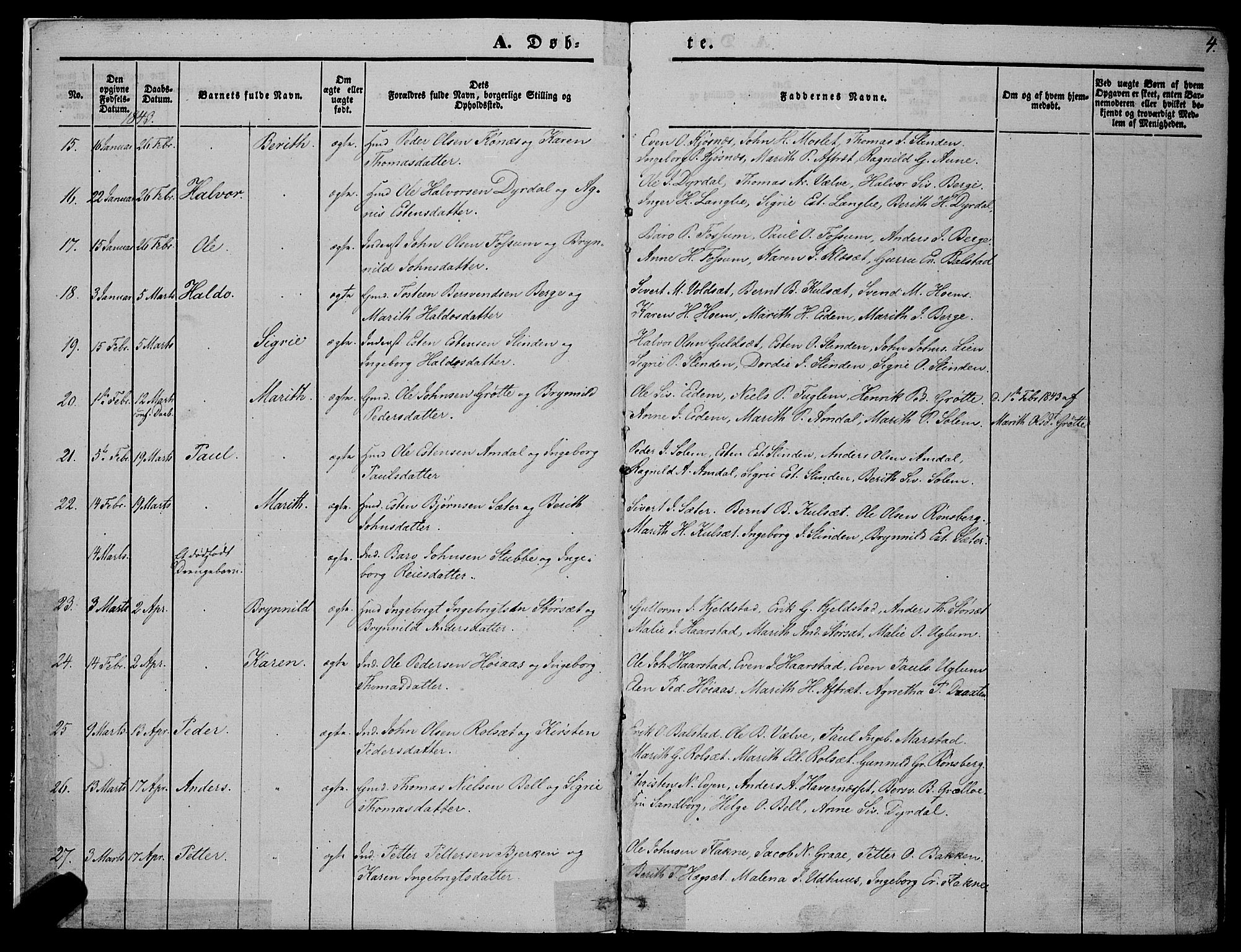 Ministerialprotokoller, klokkerbøker og fødselsregistre - Sør-Trøndelag, SAT/A-1456/695/L1145: Parish register (official) no. 695A06 /1, 1843-1859, p. 4
