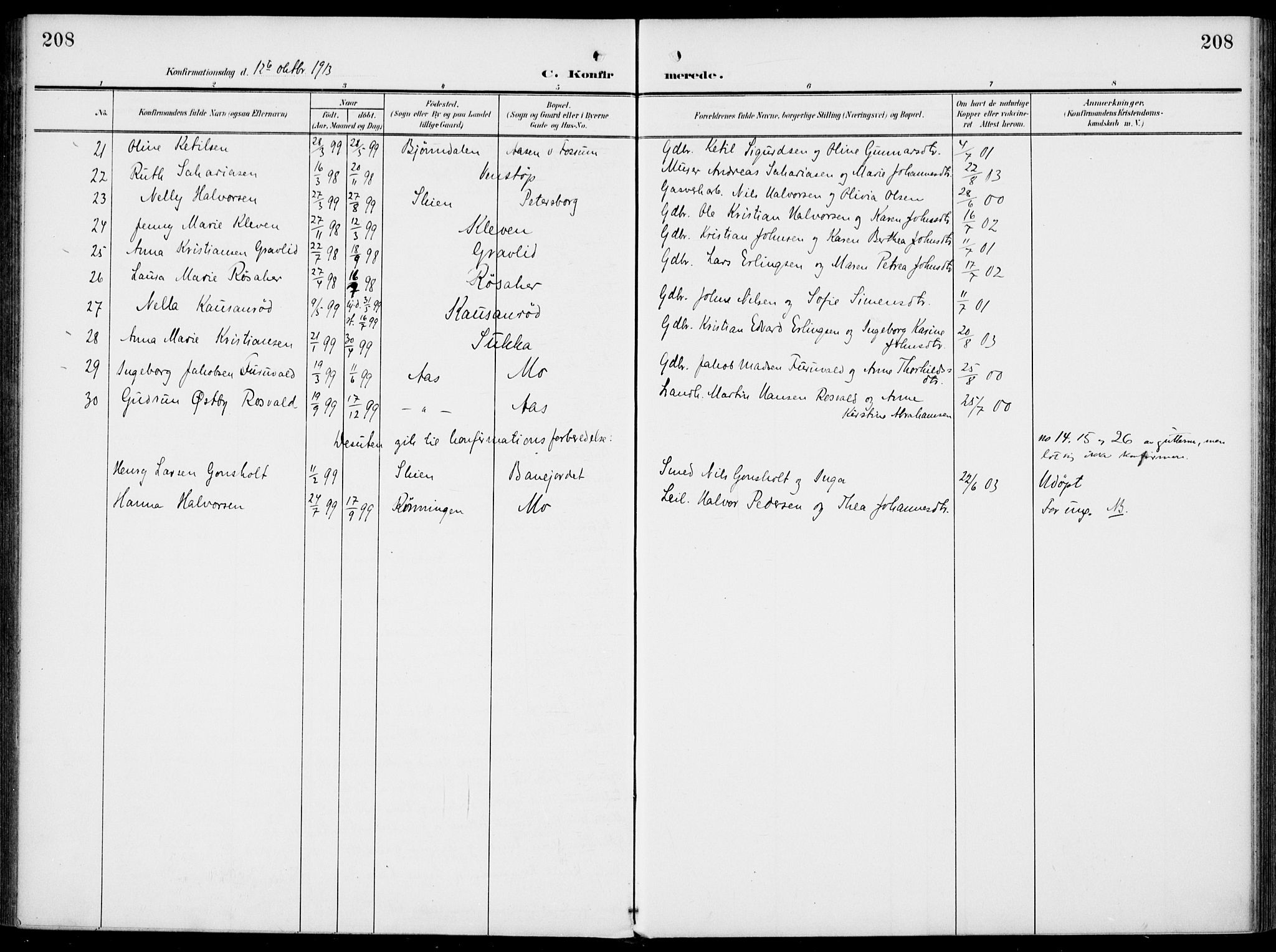 Gjerpen kirkebøker, AV/SAKO-A-265/F/Fa/L0012: Parish register (official) no. I 12, 1905-1913, p. 208