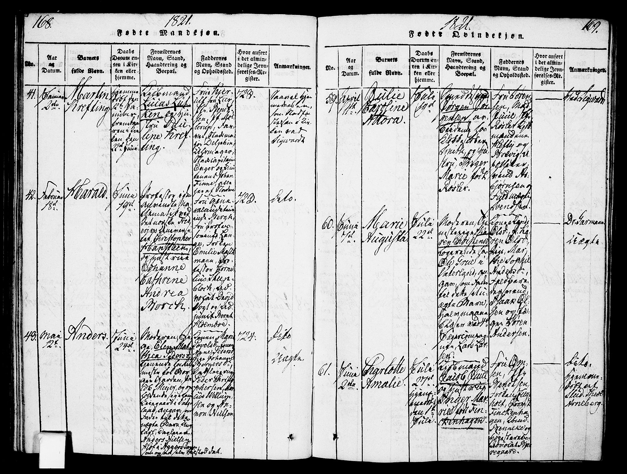Oslo domkirke Kirkebøker, SAO/A-10752/F/Fa/L0007: Parish register (official) no. 7, 1817-1824, p. 168-169