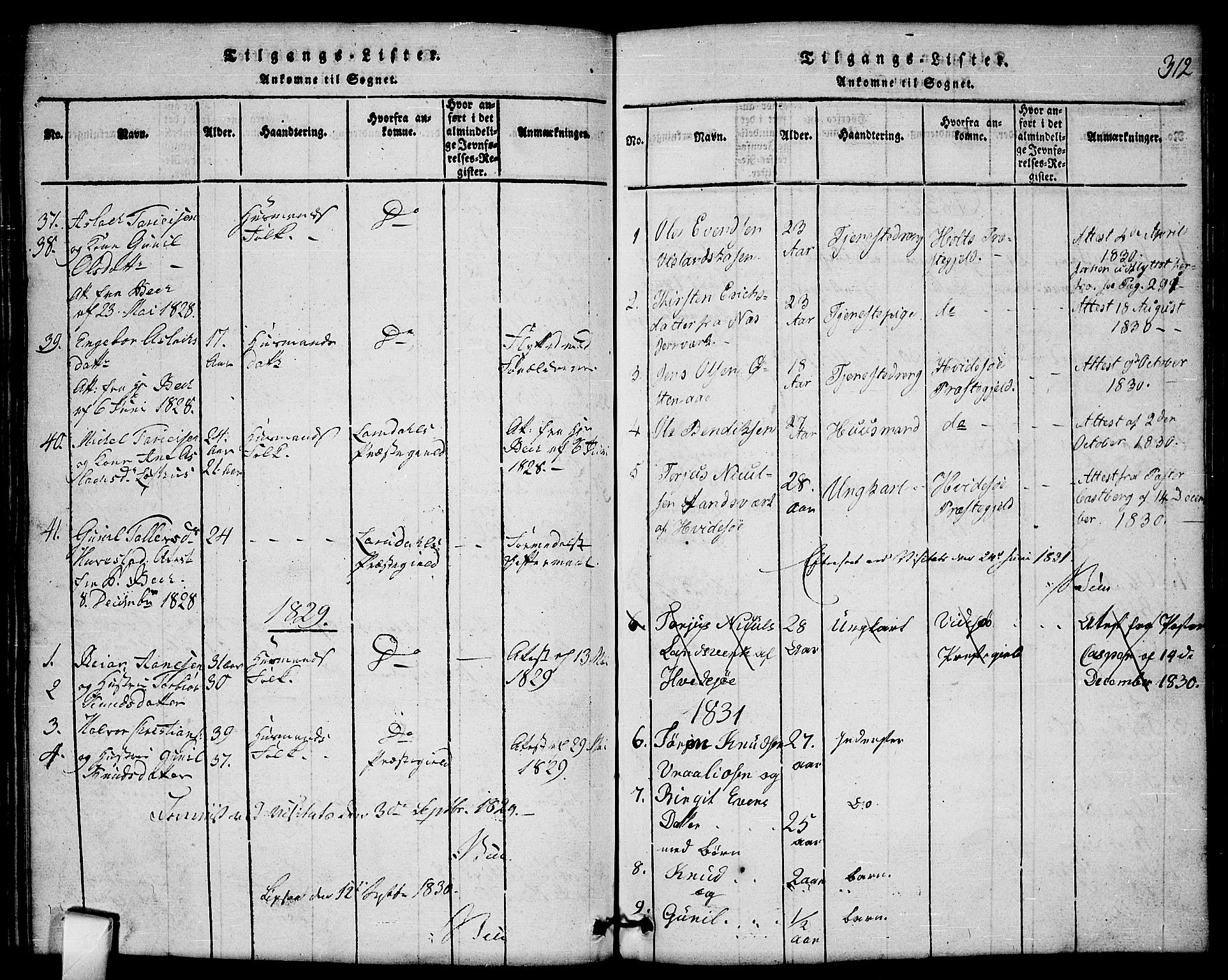 Mo kirkebøker, SAKO/A-286/G/Gb/L0001: Parish register (copy) no. II 1, 1814-1843, p. 312