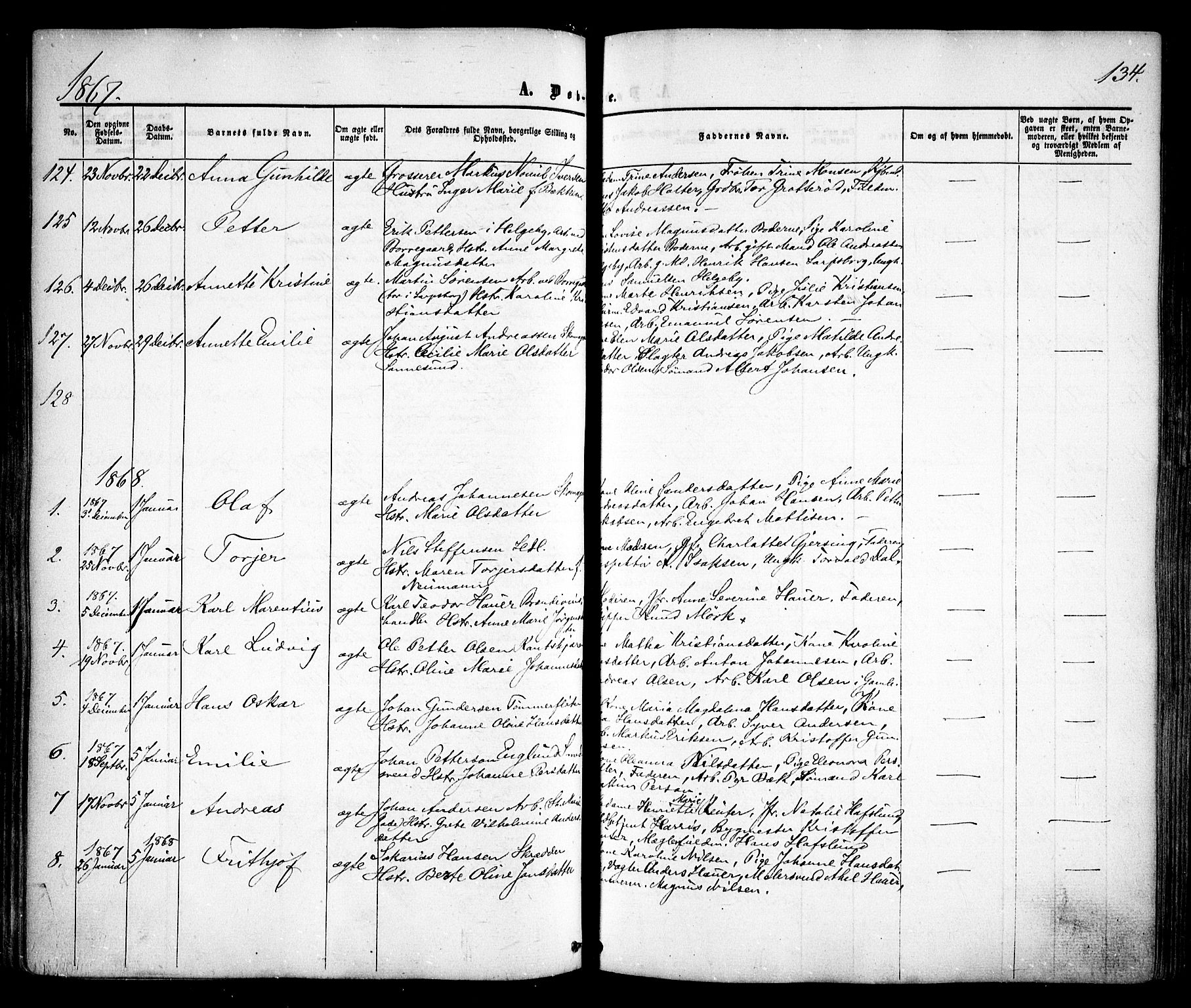 Sarpsborg prestekontor Kirkebøker, AV/SAO-A-2006/F/Fa/L0001: Parish register (official) no. 1, 1859-1868, p. 134