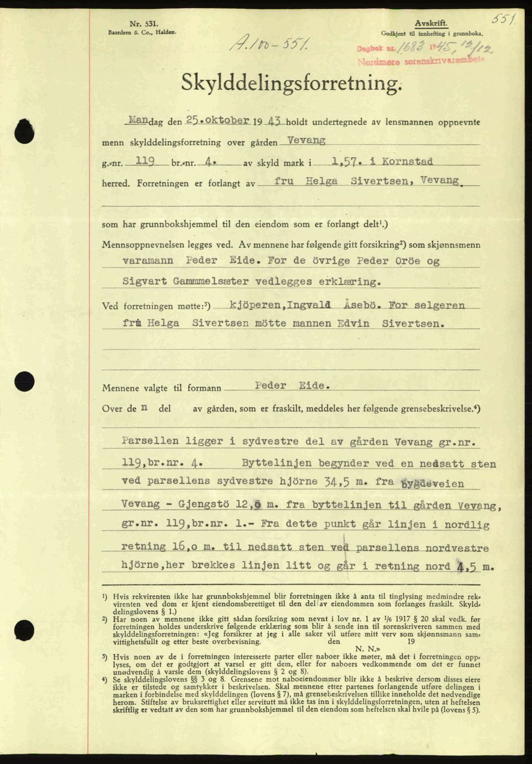 Nordmøre sorenskriveri, AV/SAT-A-4132/1/2/2Ca: Mortgage book no. A100a, 1945-1945, Diary no: : 1683/1945