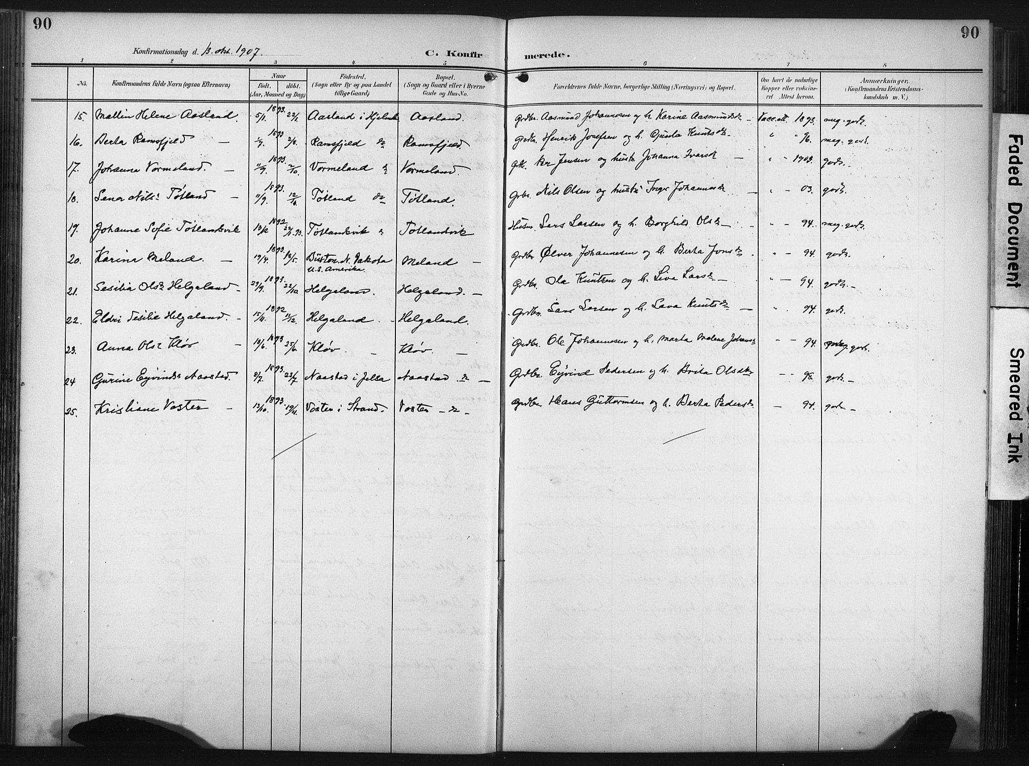 Hjelmeland sokneprestkontor, AV/SAST-A-101843/02/A/L0002: Parish register (official) no. A 17, 1901-1916, p. 90