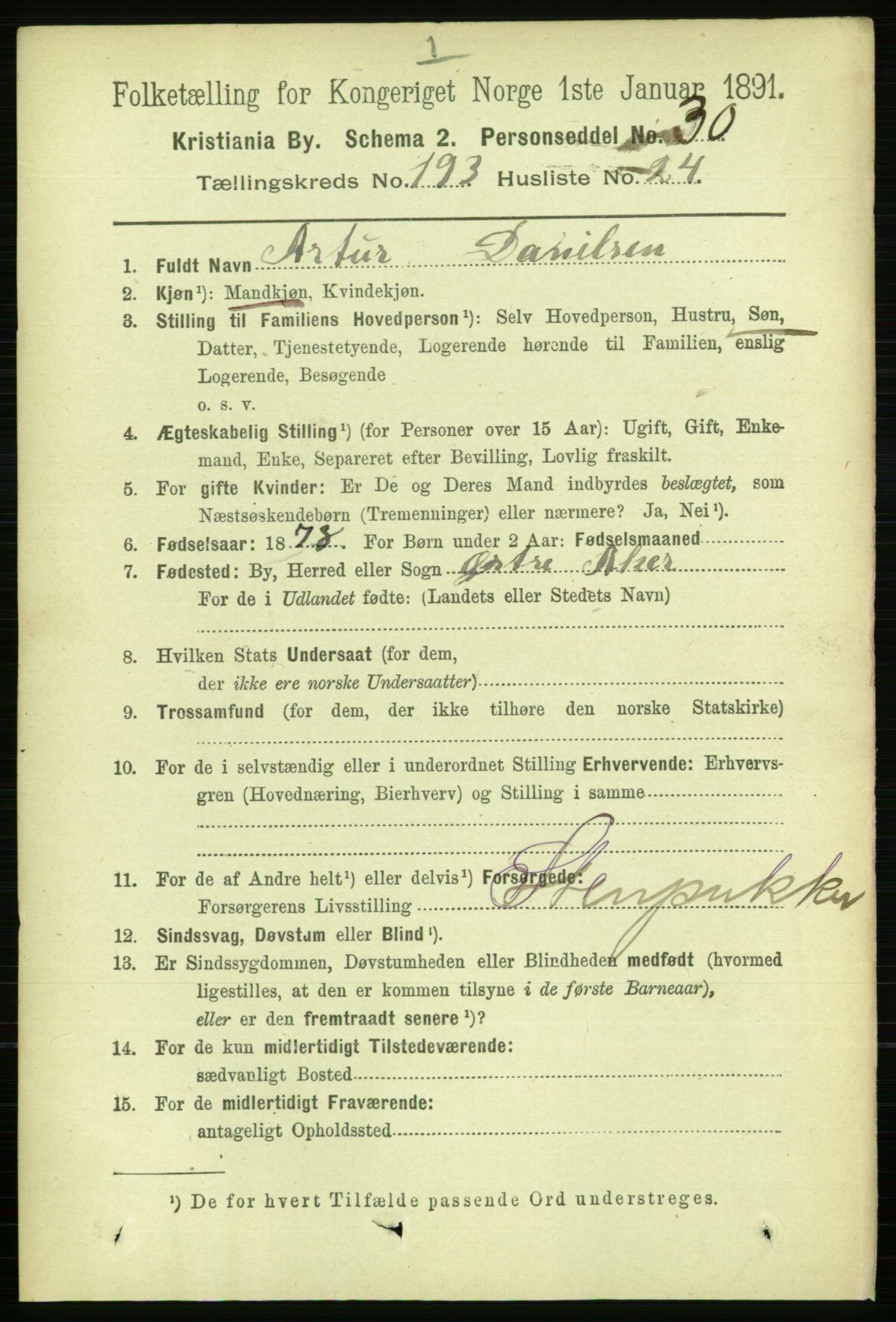 RA, 1891 census for 0301 Kristiania, 1891, p. 116664
