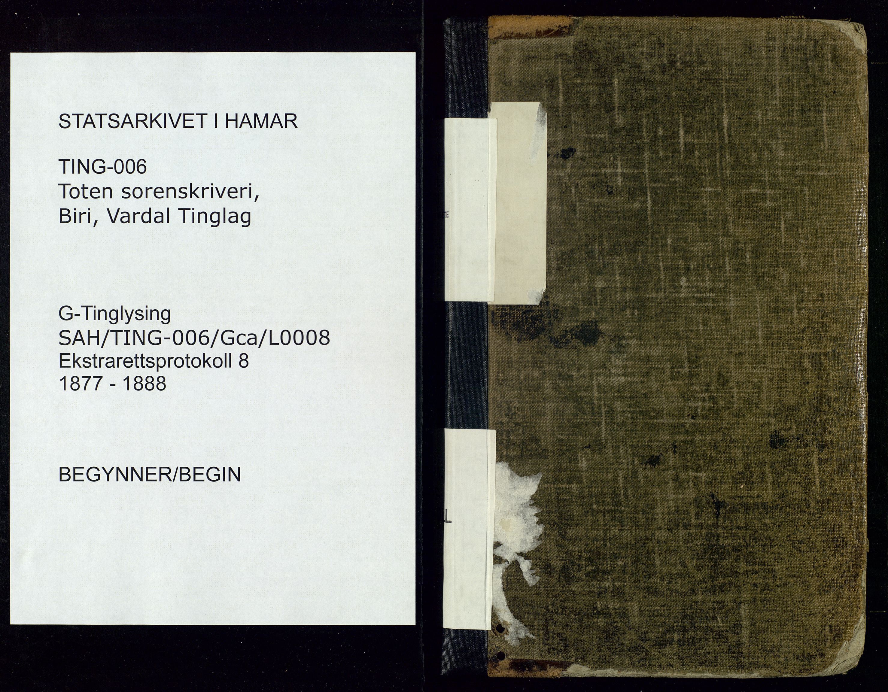 Toten tingrett, AV/SAH-TING-006/G/Gc/Gca/L0008: Ekstrarettsprotokoll - Biri og Vardal, 1877-1888