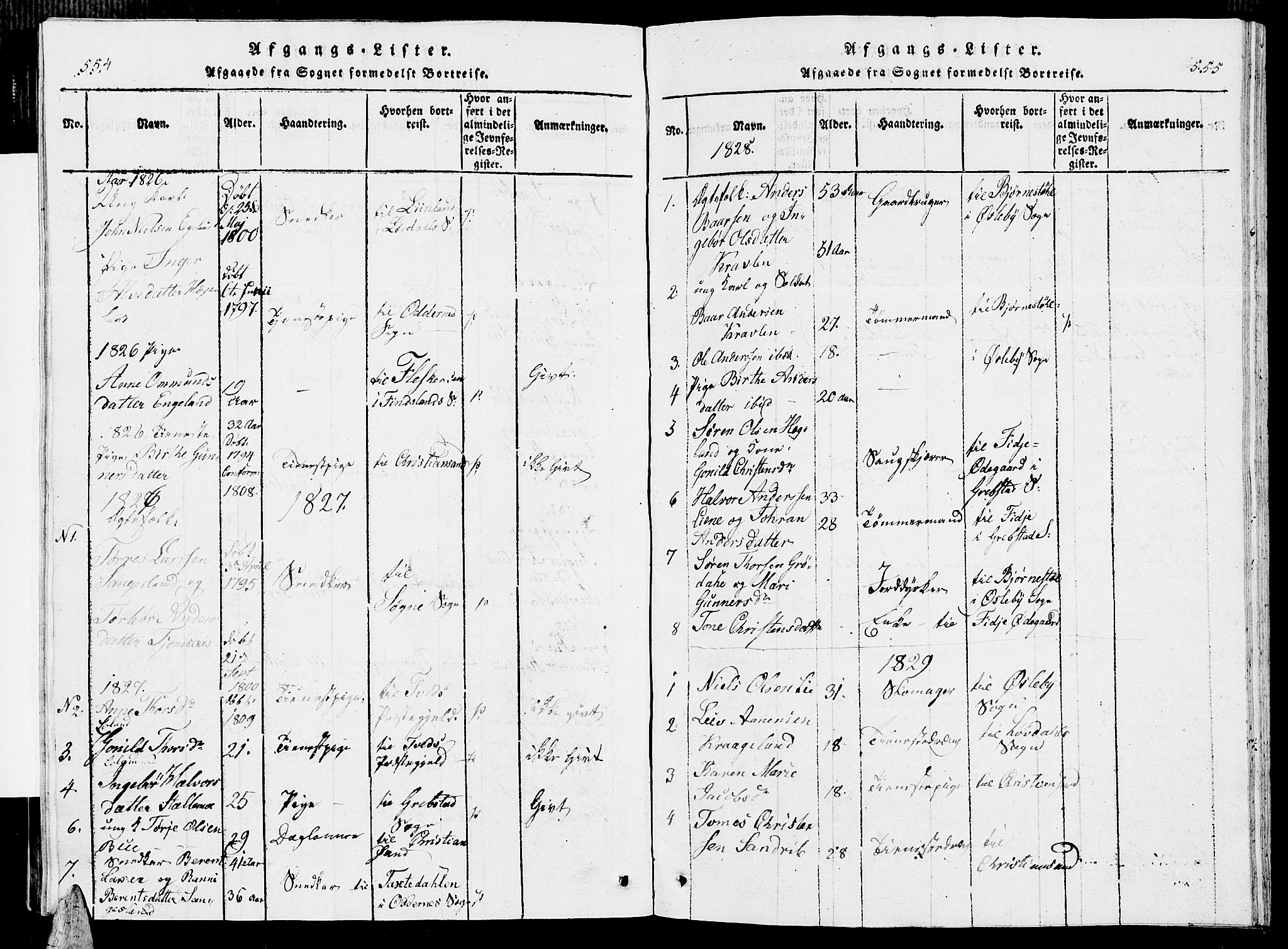 Vennesla sokneprestkontor, SAK/1111-0045/Fb/Fbc/L0001: Parish register (copy) no. B 1, 1820-1834, p. 554-555