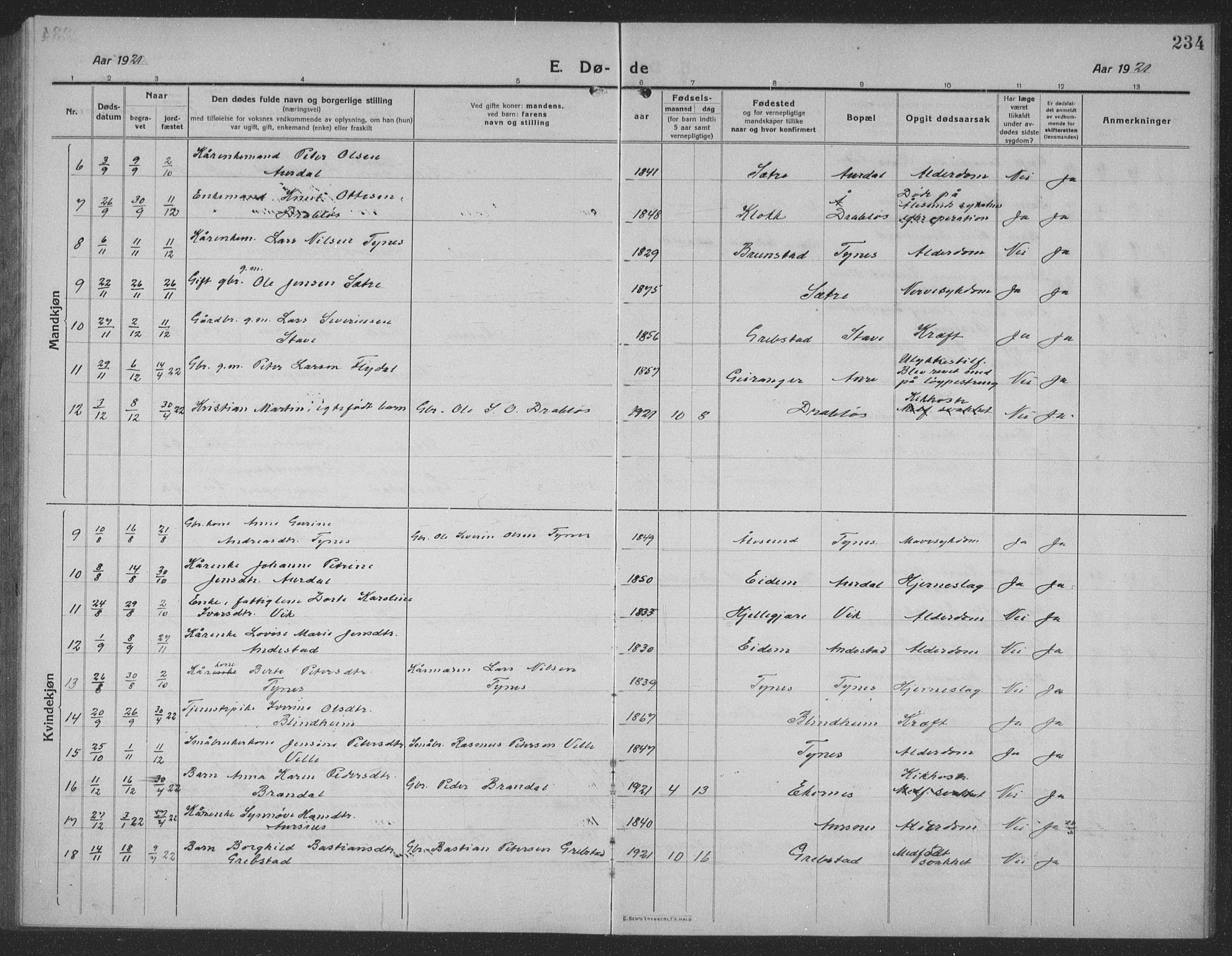 Ministerialprotokoller, klokkerbøker og fødselsregistre - Møre og Romsdal, AV/SAT-A-1454/523/L0342: Parish register (copy) no. 523C05, 1916-1937, p. 234