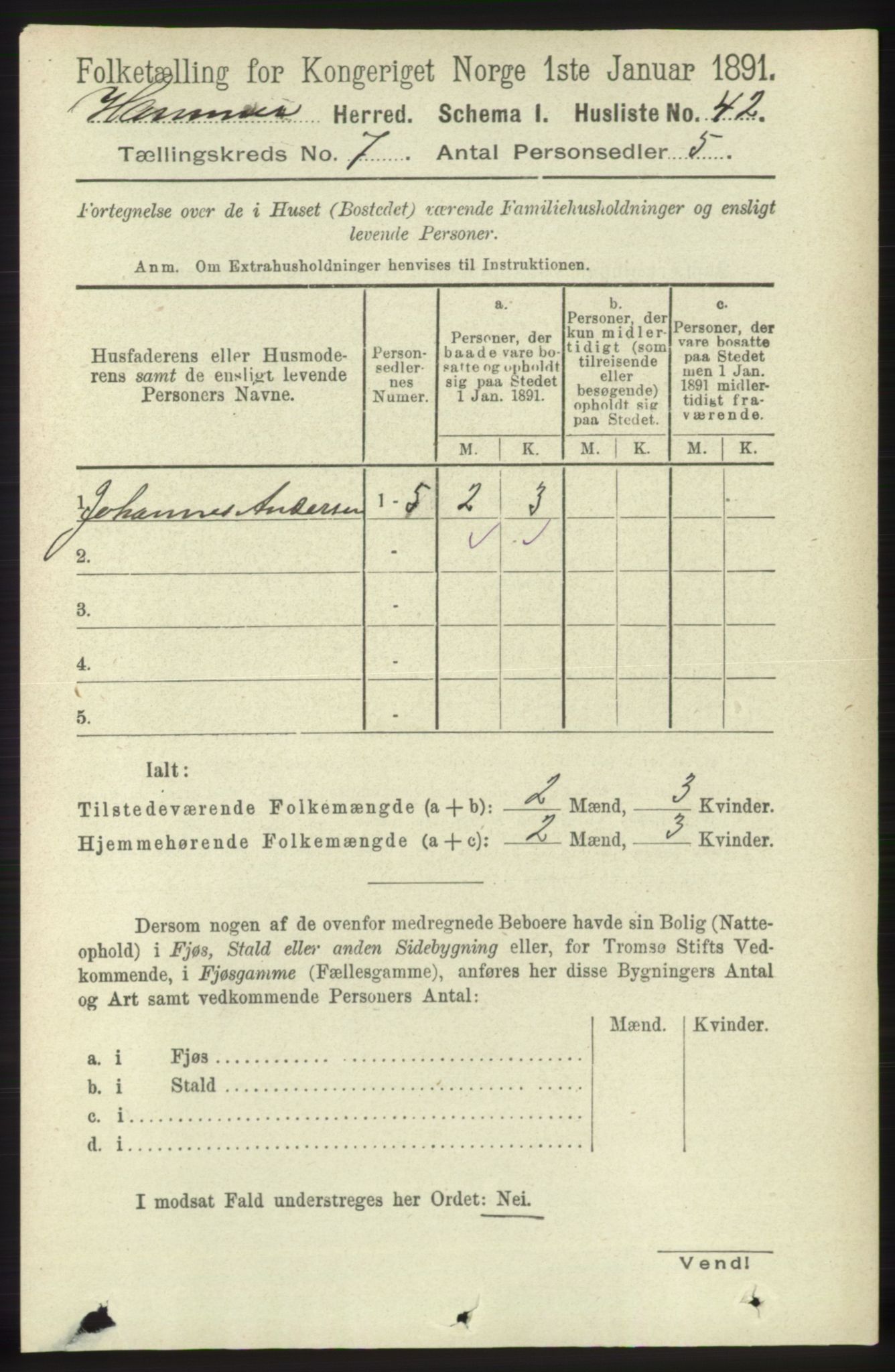 RA, 1891 census for 1254 Hamre, 1891, p. 1694