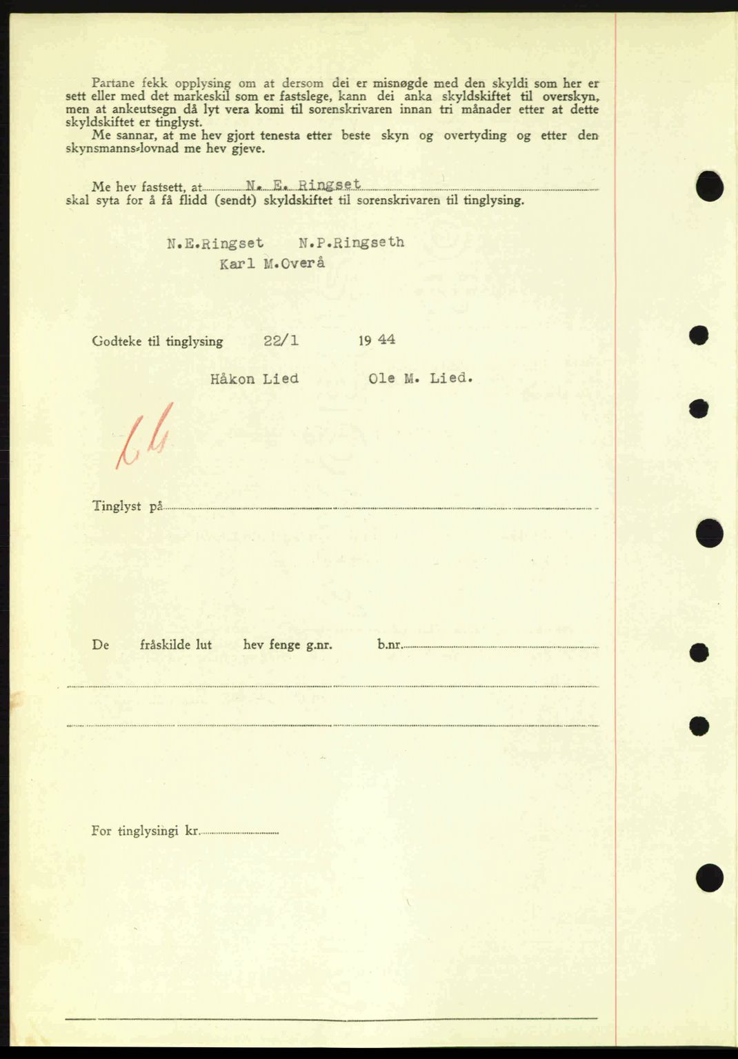 Nordre Sunnmøre sorenskriveri, AV/SAT-A-0006/1/2/2C/2Ca: Mortgage book no. A17, 1943-1944, Diary no: : 163/1944