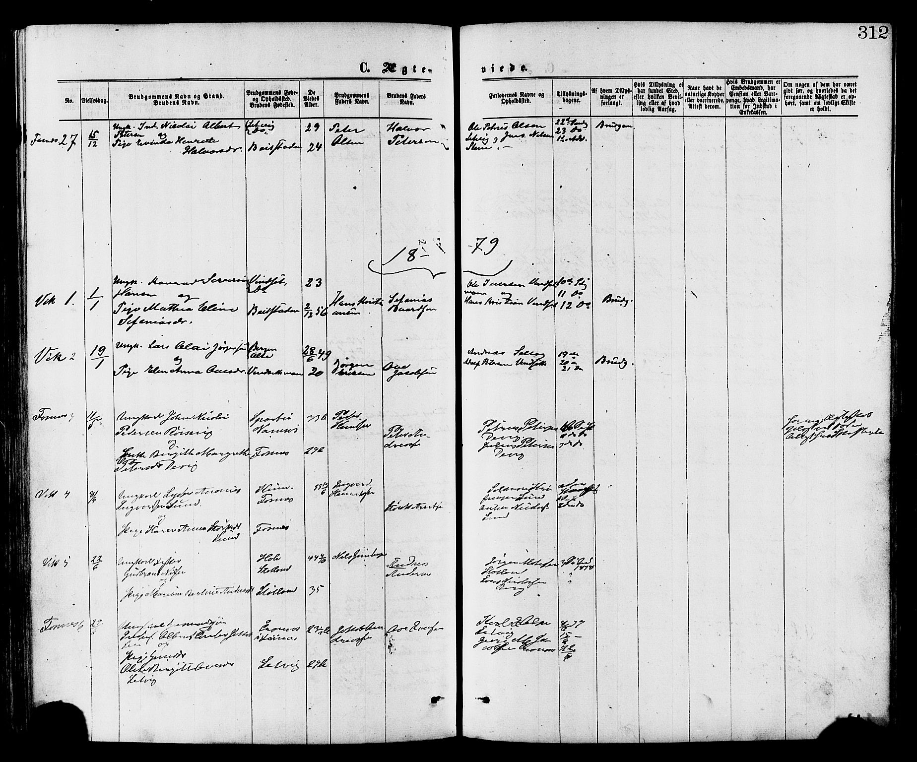 Ministerialprotokoller, klokkerbøker og fødselsregistre - Nord-Trøndelag, SAT/A-1458/773/L0616: Parish register (official) no. 773A07, 1870-1887, p. 312