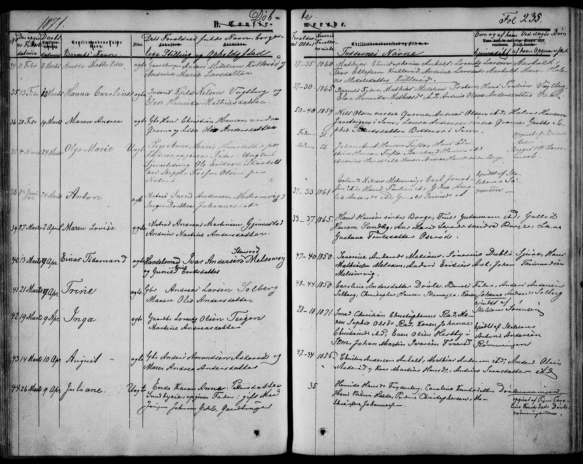 Stokke kirkebøker, AV/SAKO-A-320/F/Fa/L0008: Parish register (official) no. I 8, 1858-1871, p. 235