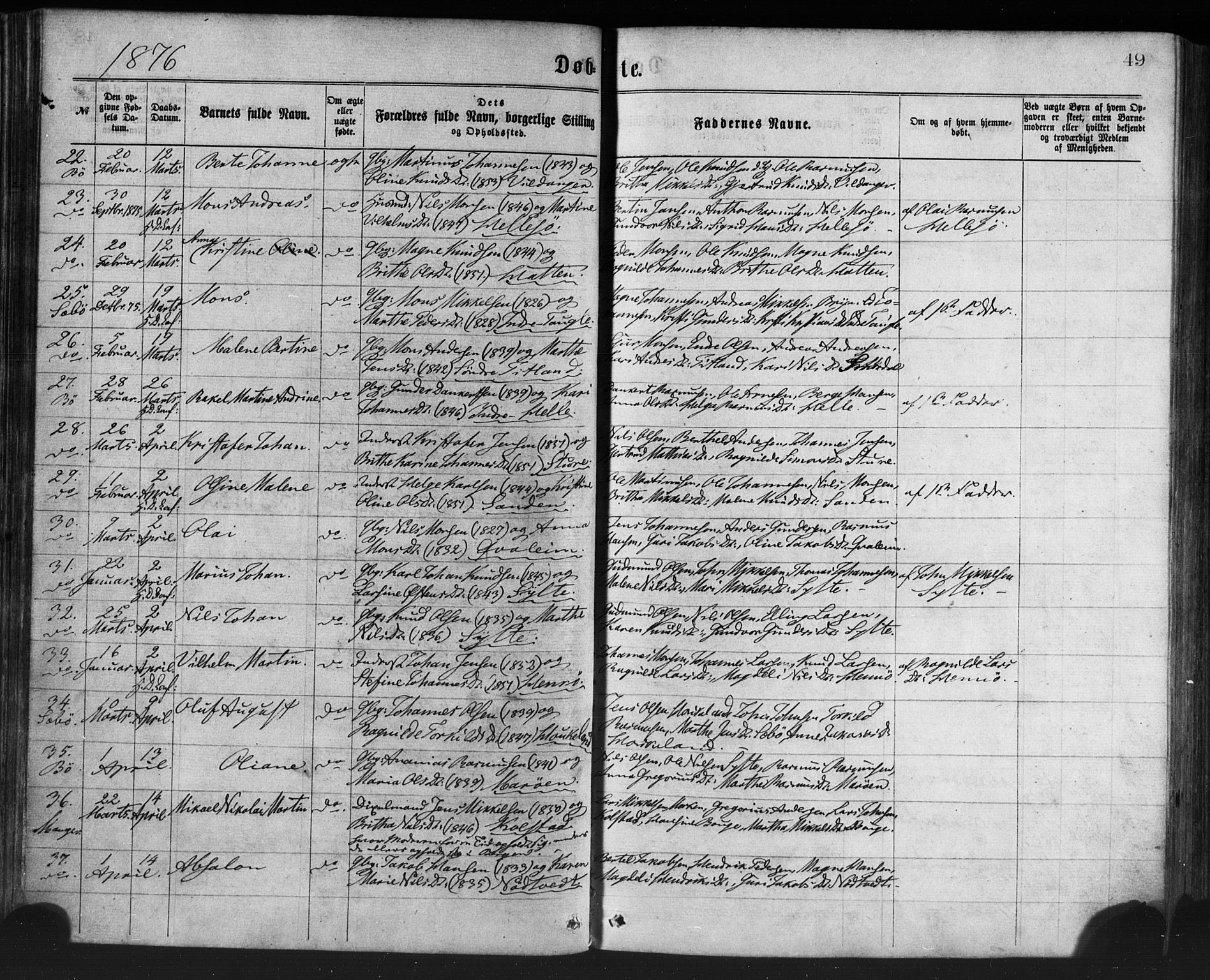 Manger sokneprestembete, AV/SAB-A-76801/H/Haa: Parish register (official) no. A 8, 1871-1880, p. 49