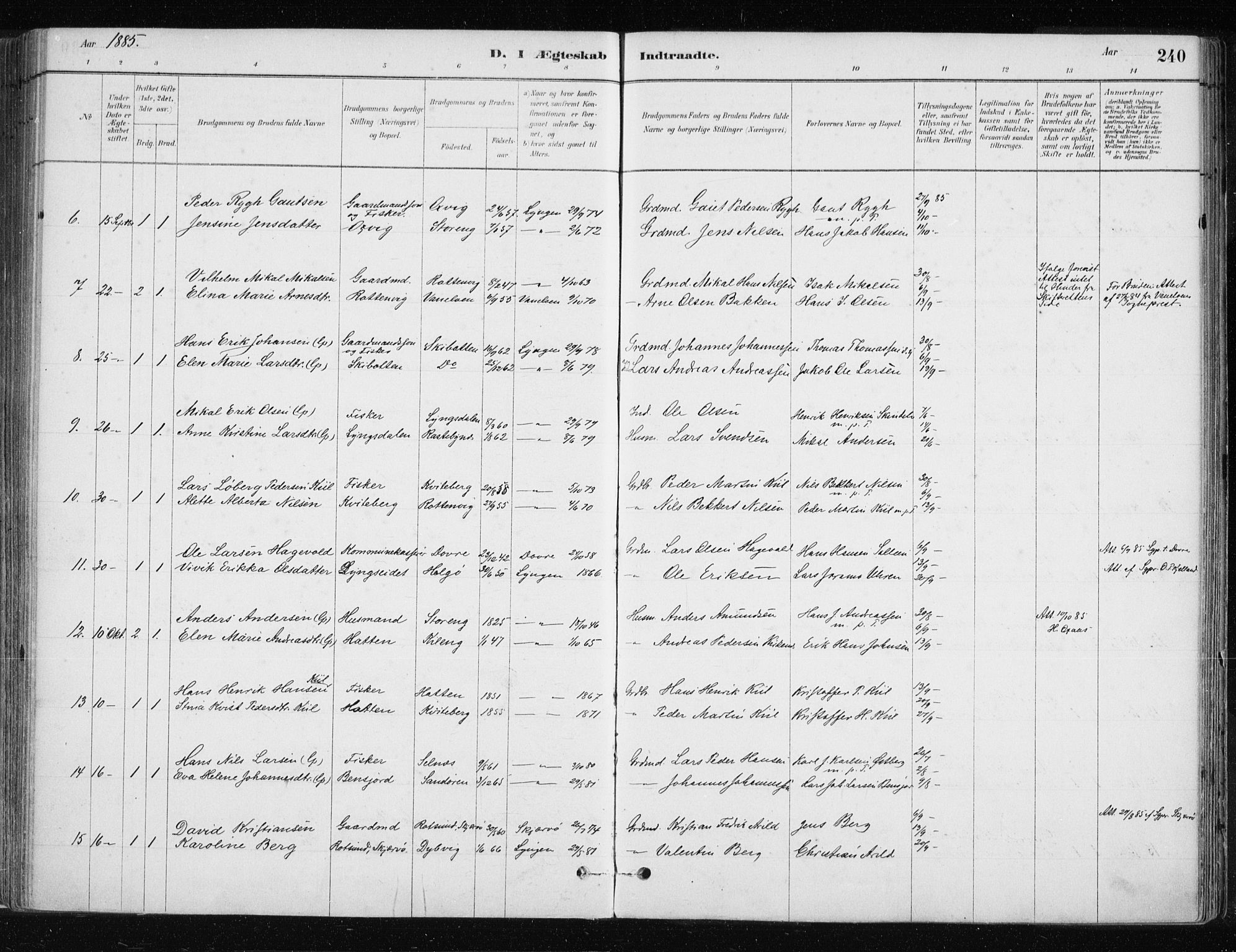 Lyngen sokneprestembete, SATØ/S-1289/H/He/Hea/L0007kirke: Parish register (official) no. 7, 1879-1890, p. 240