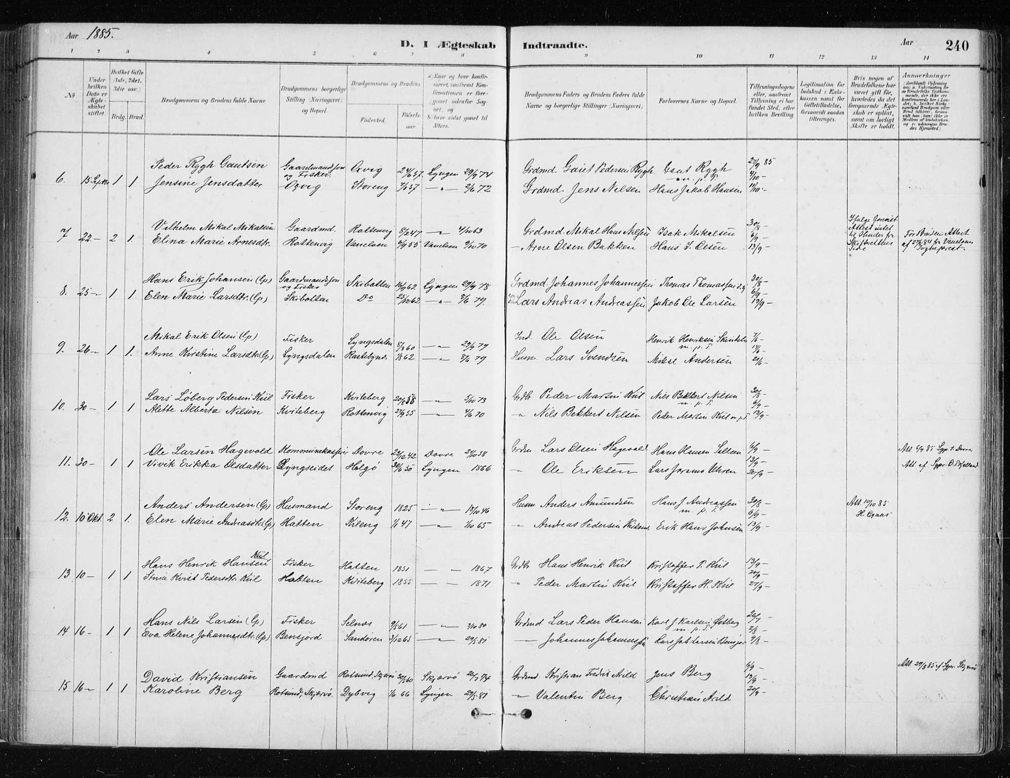 Lyngen sokneprestembete, AV/SATØ-S-1289/H/He/Hea/L0007kirke: Parish register (official) no. 7, 1879-1890, p. 240