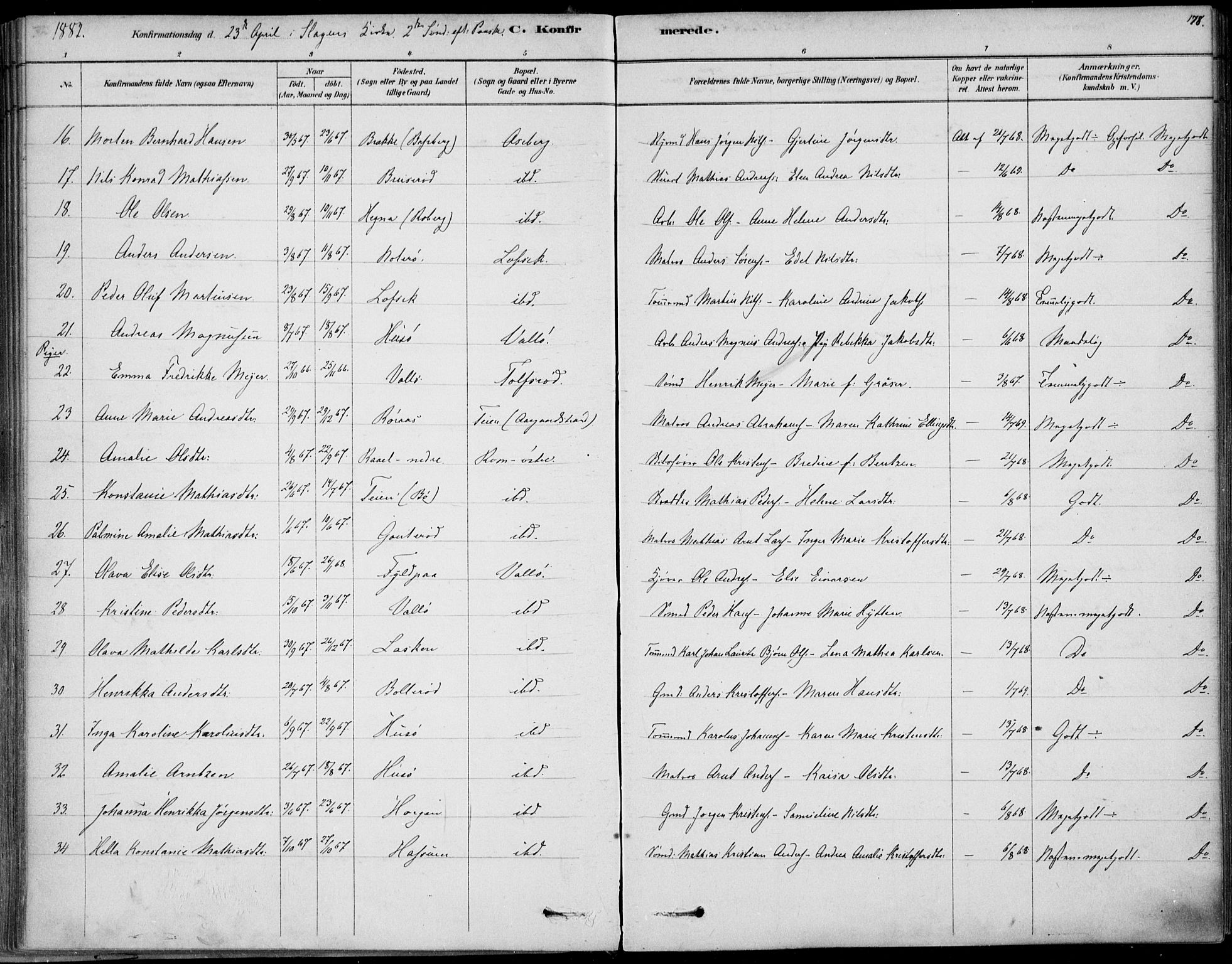 Sem kirkebøker, AV/SAKO-A-5/F/Fb/L0004: Parish register (official) no. II 4, 1878-1891, p. 178