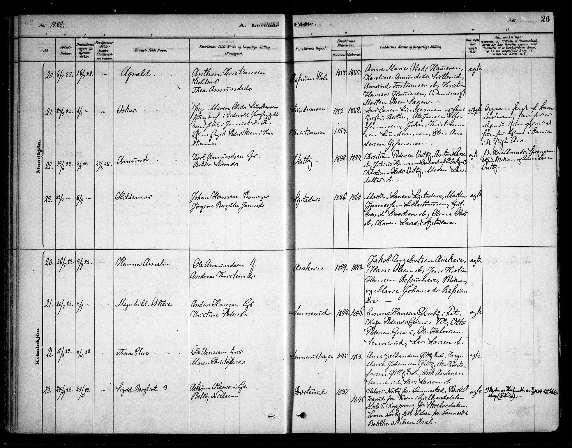 Sørum prestekontor Kirkebøker, AV/SAO-A-10303/F/Fa/L0007: Parish register (official) no. I 7, 1878-1914, p. 26