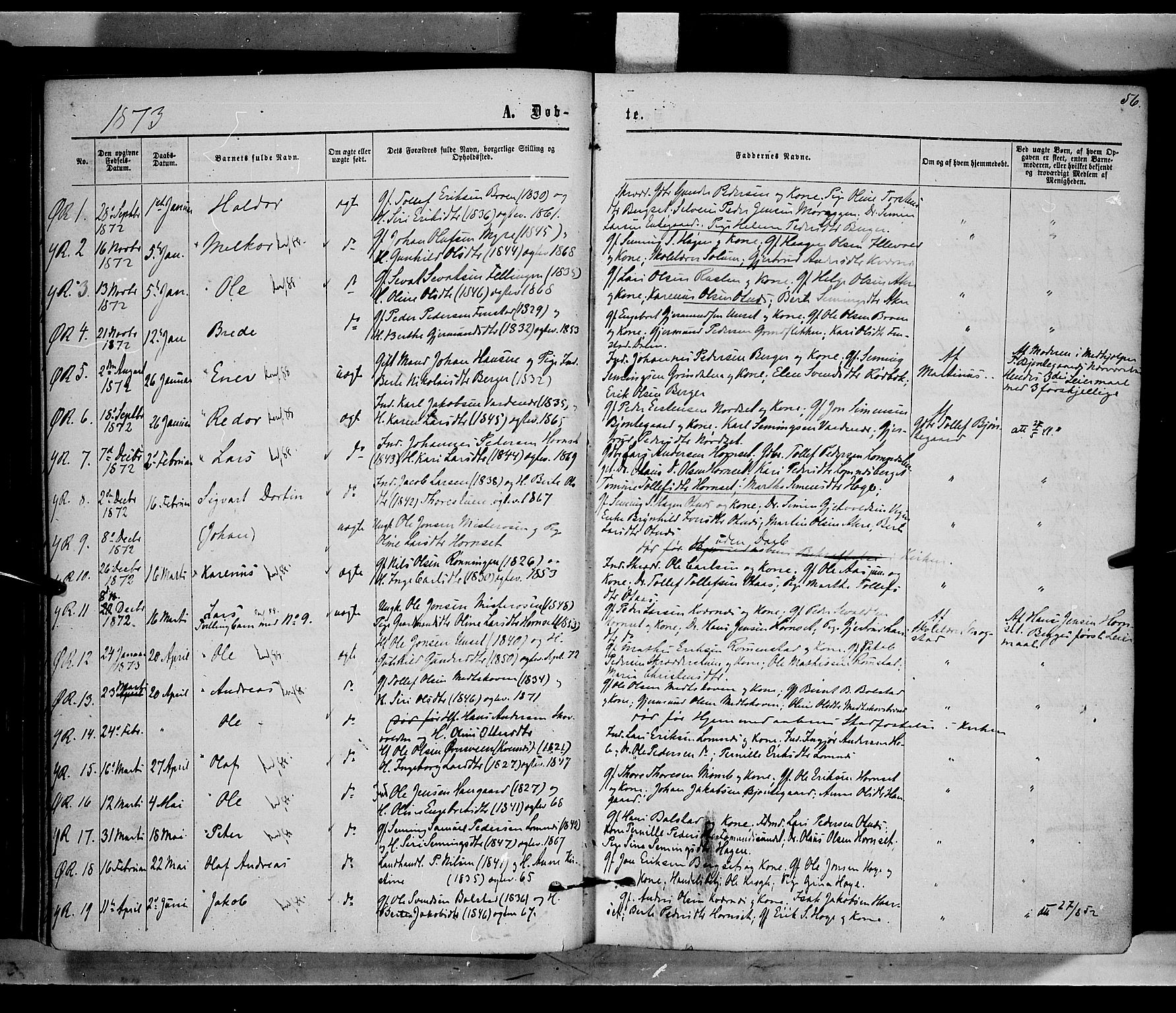 Rendalen prestekontor, SAH/PREST-054/H/Ha/Haa/L0006: Parish register (official) no. 6, 1867-1877, p. 56