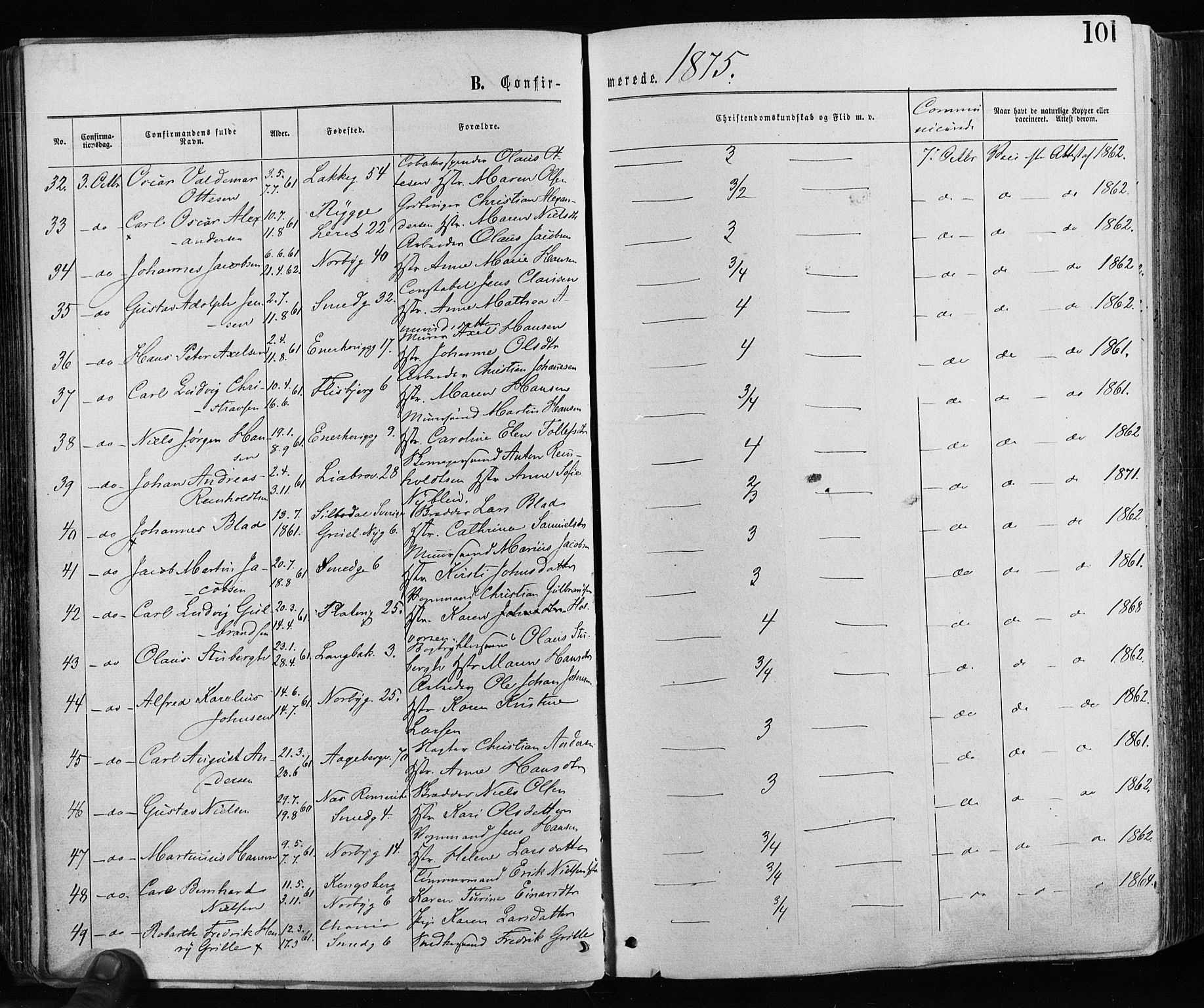 Grønland prestekontor Kirkebøker, AV/SAO-A-10848/F/Fa/L0005: Parish register (official) no. 5, 1869-1880, p. 101