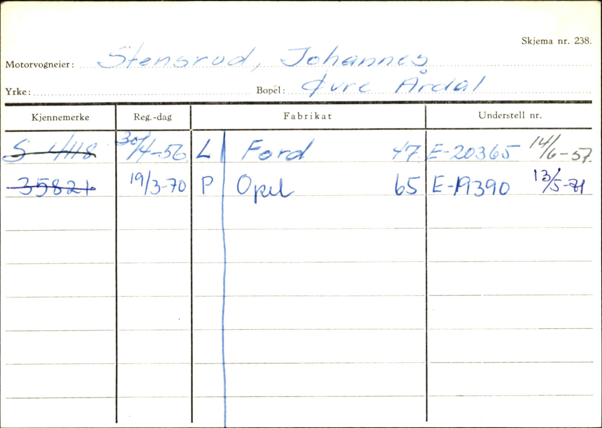 Statens vegvesen, Sogn og Fjordane vegkontor, SAB/A-5301/4/F/L0146: Registerkort Årdal R-Å samt diverse kort, 1945-1975, p. 606