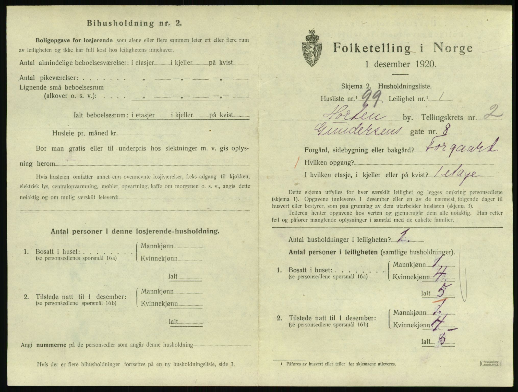 SAKO, 1920 census for Horten, 1920, p. 3707