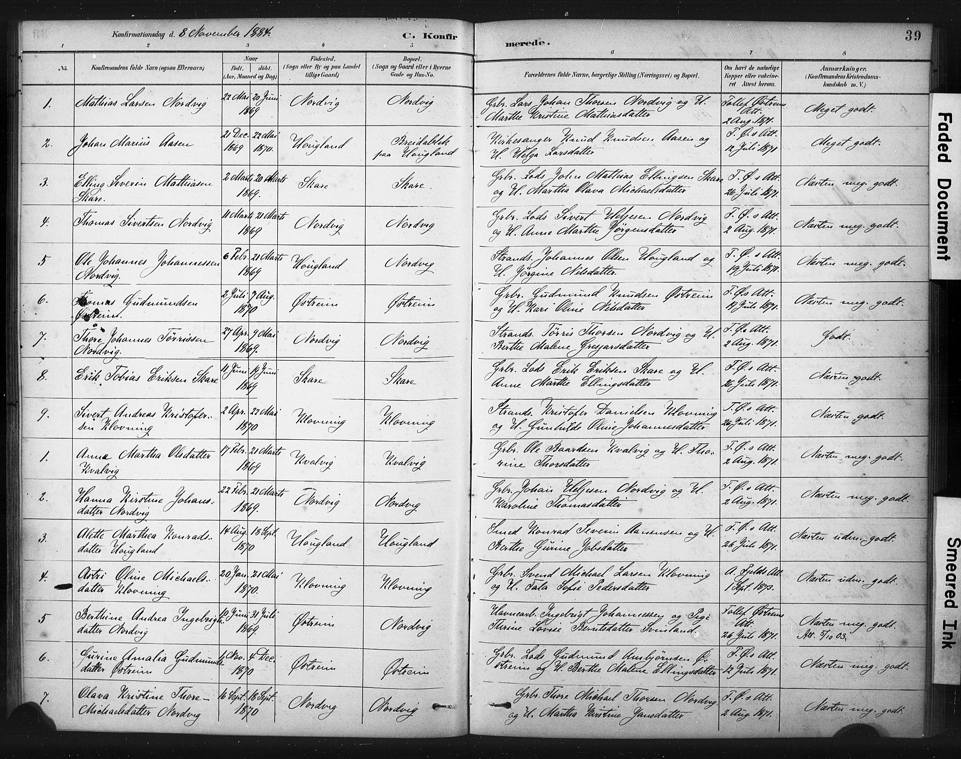 Torvastad sokneprestkontor, AV/SAST-A -101857/H/Ha/Haa/L0016: Parish register (official) no. A 15, 1883-1903, p. 39