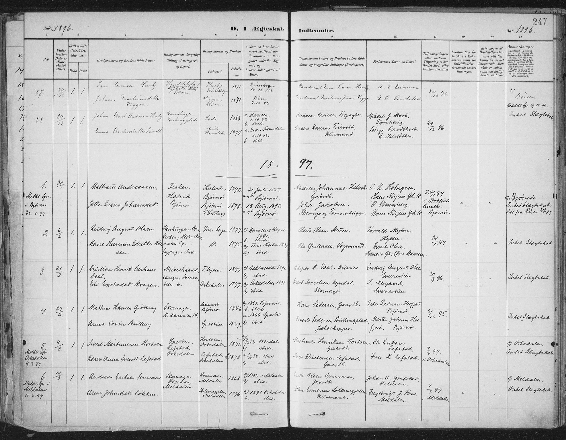Ministerialprotokoller, klokkerbøker og fødselsregistre - Sør-Trøndelag, SAT/A-1456/603/L0167: Parish register (official) no. 603A06, 1896-1932, p. 247