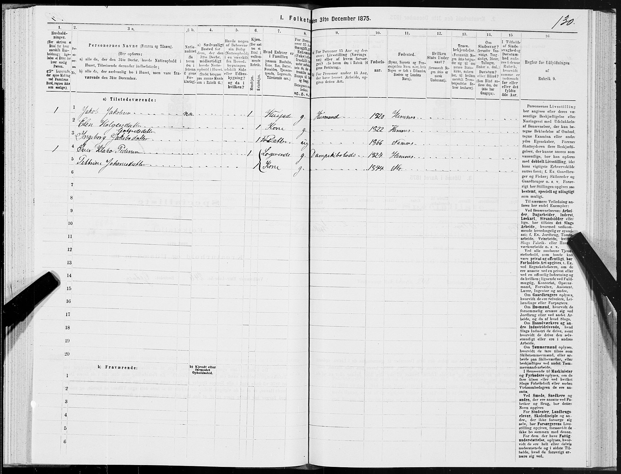 SAT, 1875 census for 1832P Hemnes, 1875, p. 1130