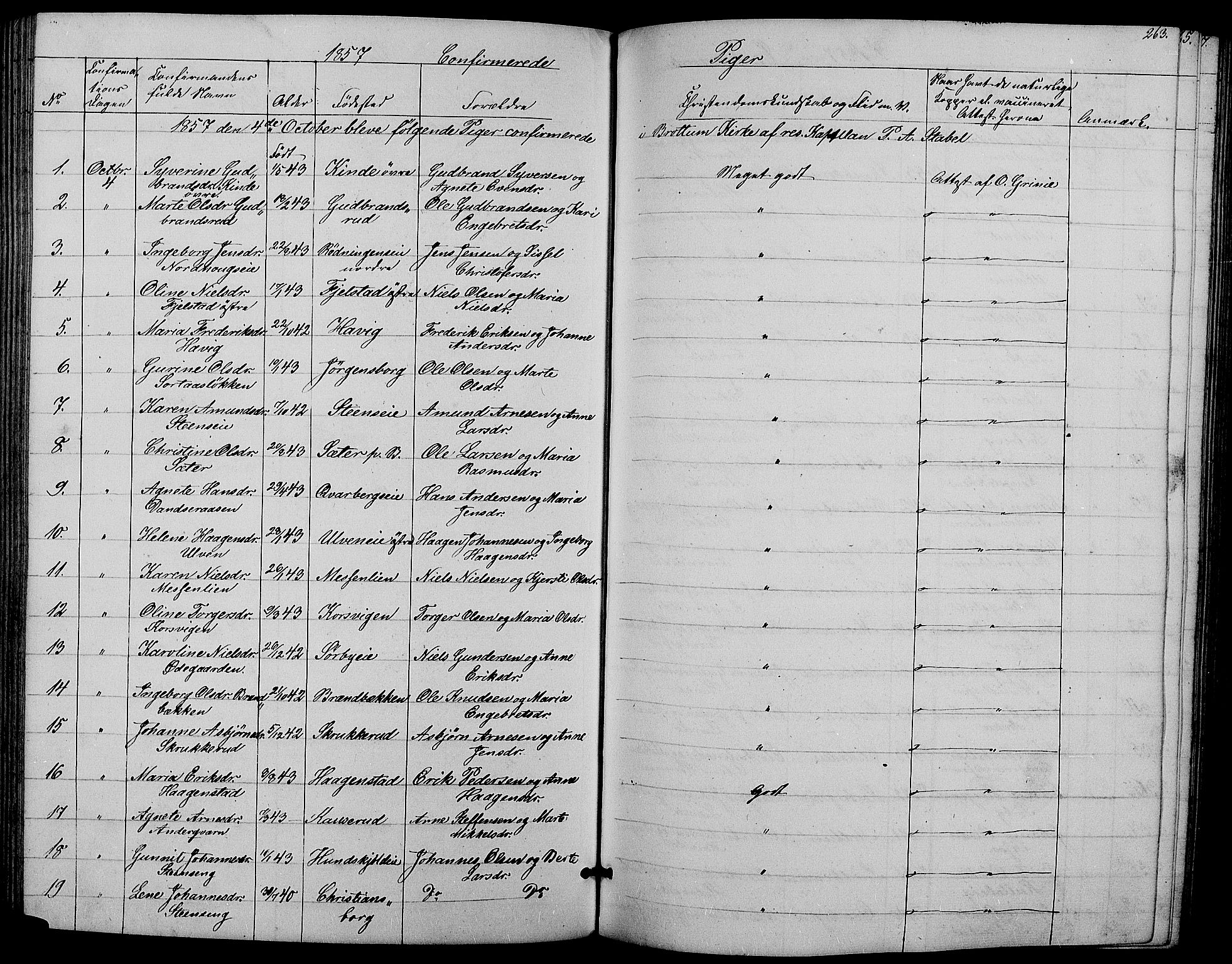 Ringsaker prestekontor, AV/SAH-PREST-014/L/La/L0006: Parish register (copy) no. 6, 1851-1860, p. 263