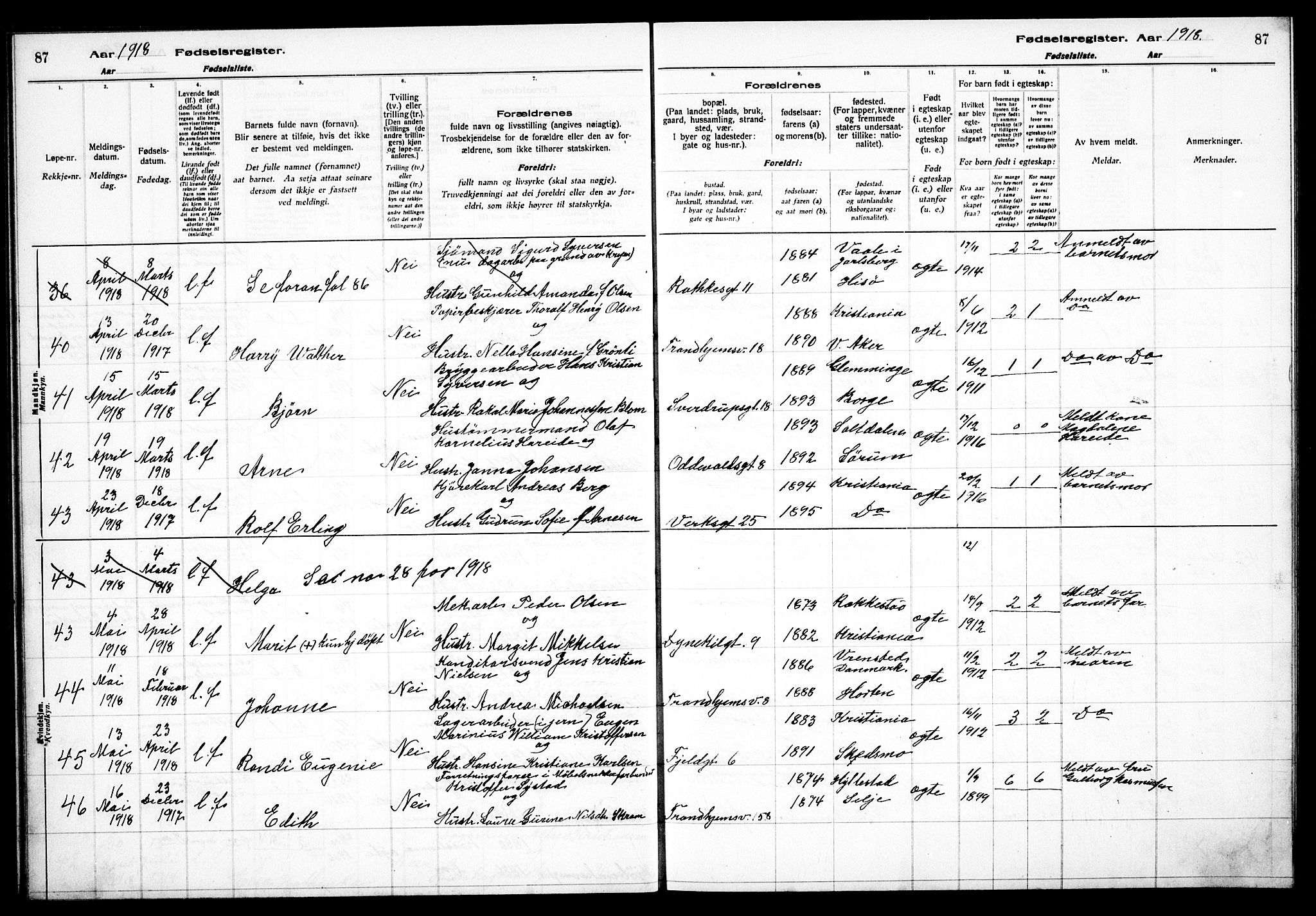 Petrus prestekontor Kirkebøker, AV/SAO-A-10872/J/Ja/L0001: Birth register no. 1, 1916-1922, p. 87