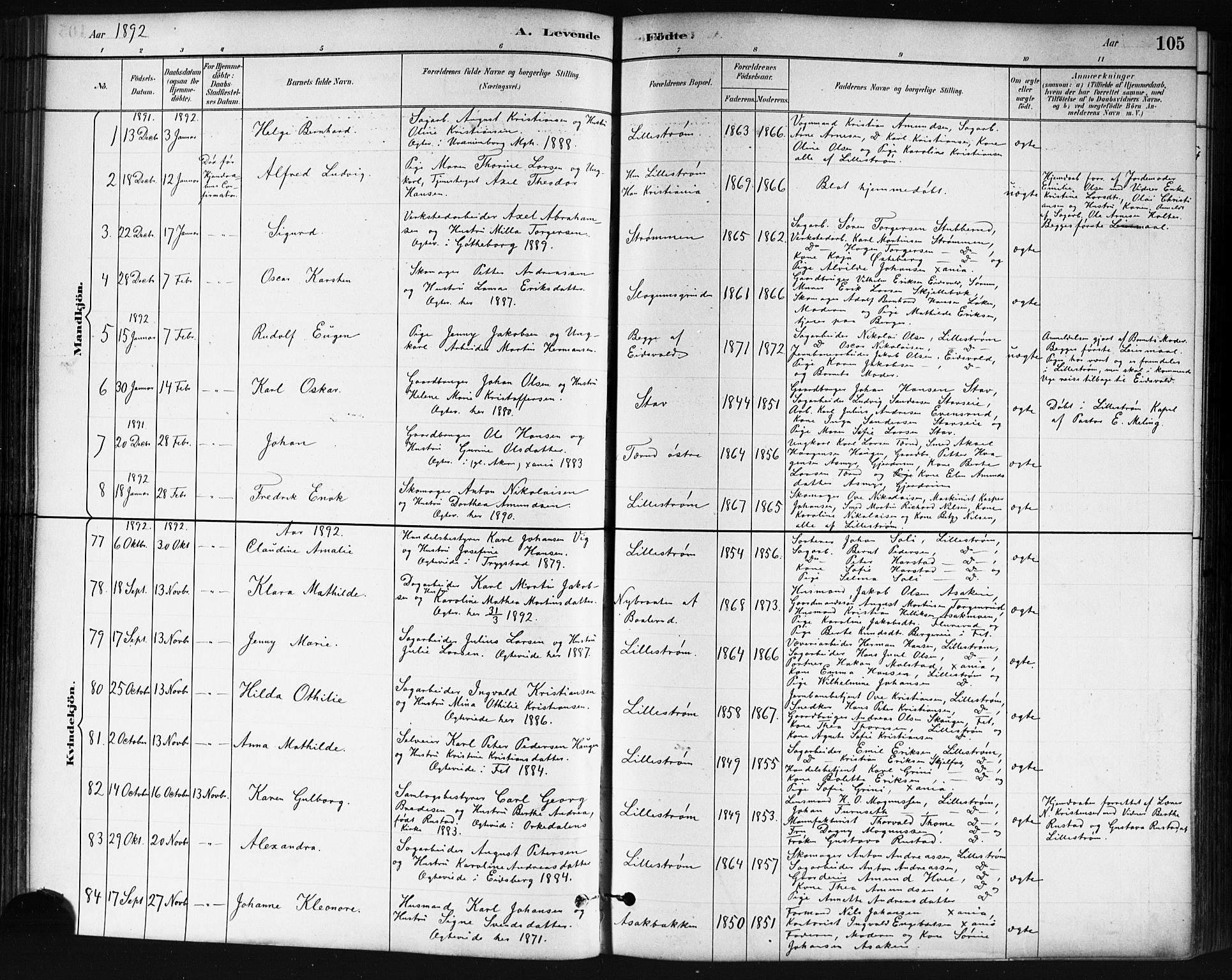 Skedsmo prestekontor Kirkebøker, SAO/A-10033a/G/Ga/L0004: Parish register (copy) no. I 4, 1883-1895, p. 105