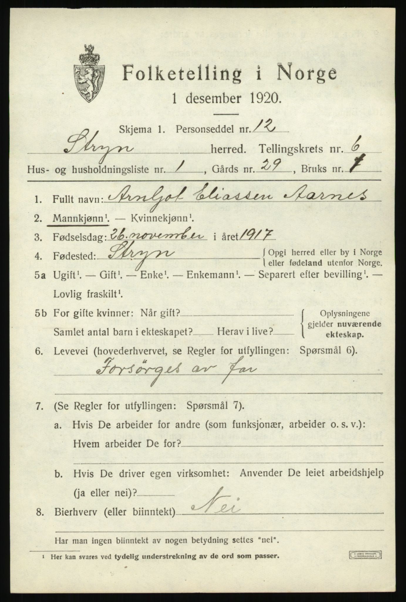 SAB, 1920 census for Stryn, 1920, p. 2636