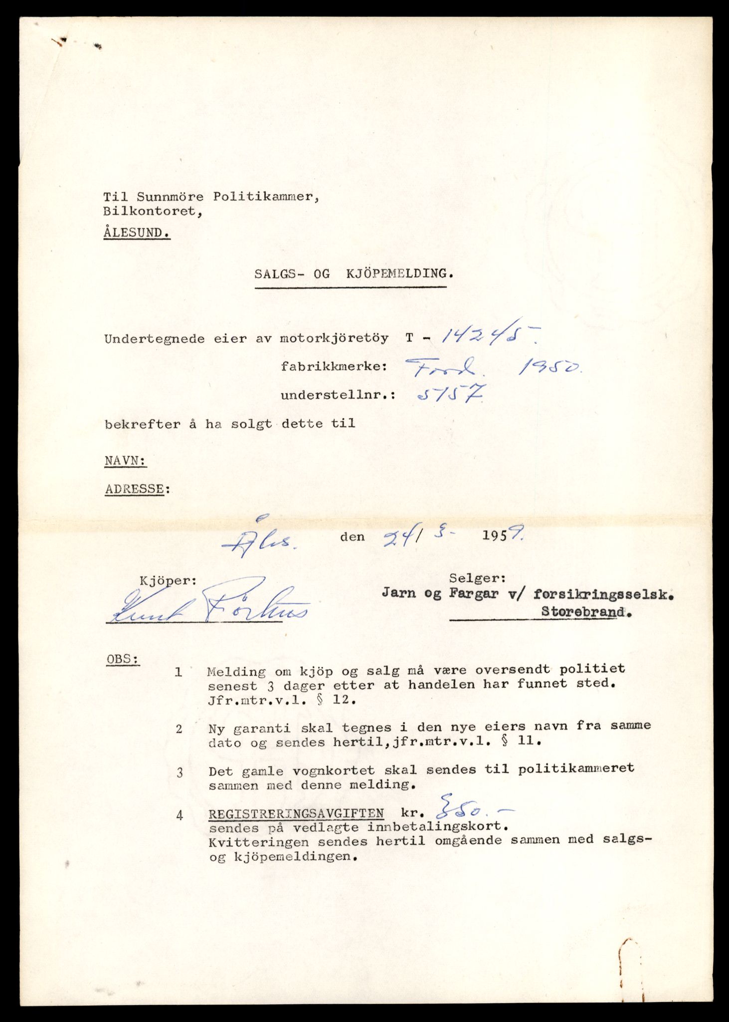 Møre og Romsdal vegkontor - Ålesund trafikkstasjon, AV/SAT-A-4099/F/Fe/L0044: Registreringskort for kjøretøy T 14205 - T 14319, 1927-1998, p. 1190