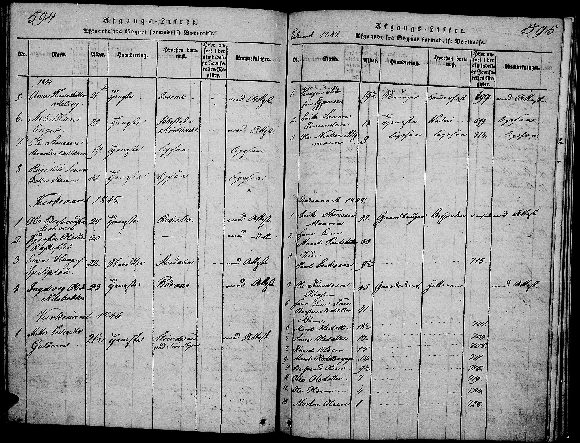 Tynset prestekontor, SAH/PREST-058/H/Ha/Hab/L0002: Parish register (copy) no. 2, 1814-1862, p. 594-595